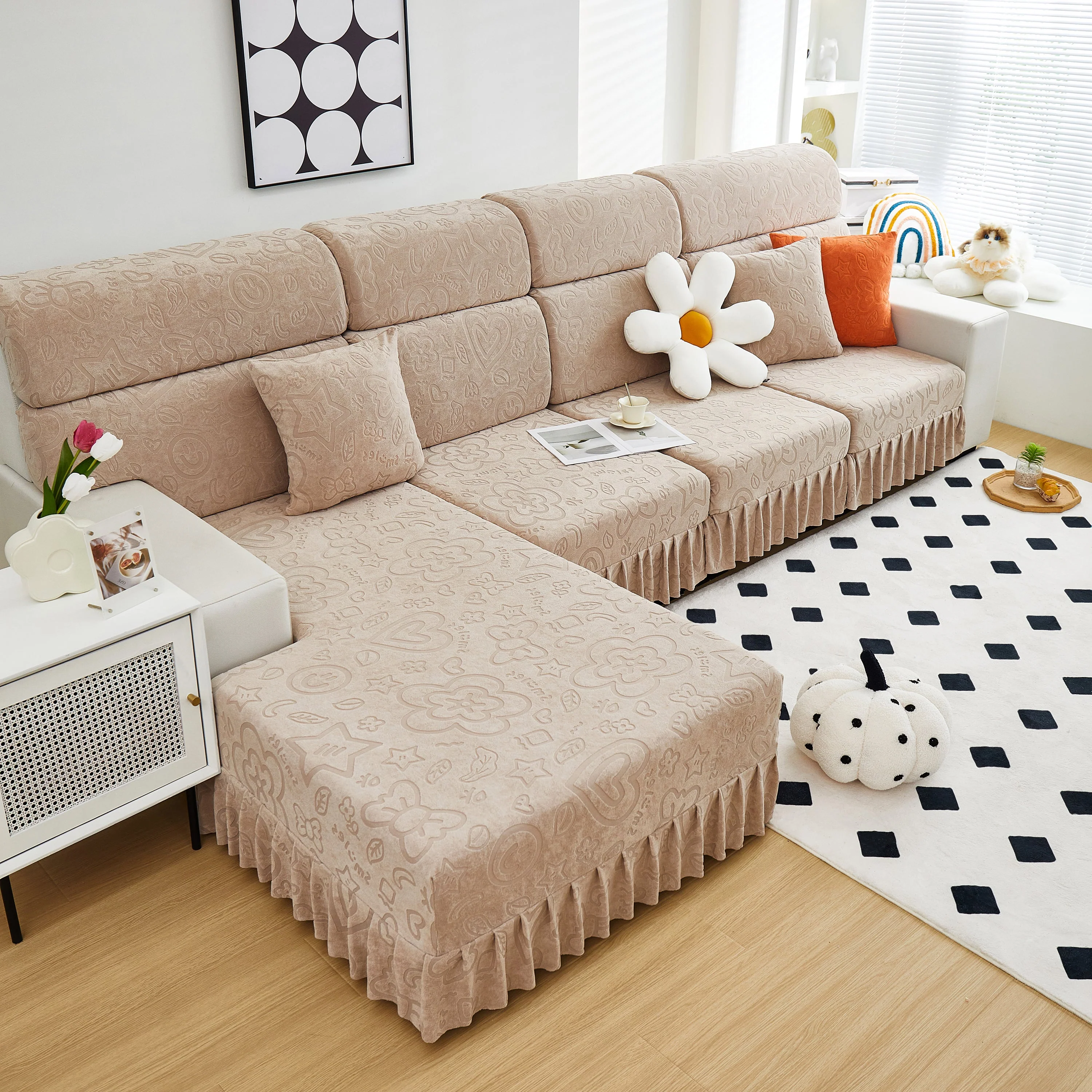Elastic Skirted Couch Cushion Covers for 1/2/3/4-Seater Sofas, Furniture Protector for Pets, Kids - Image 85