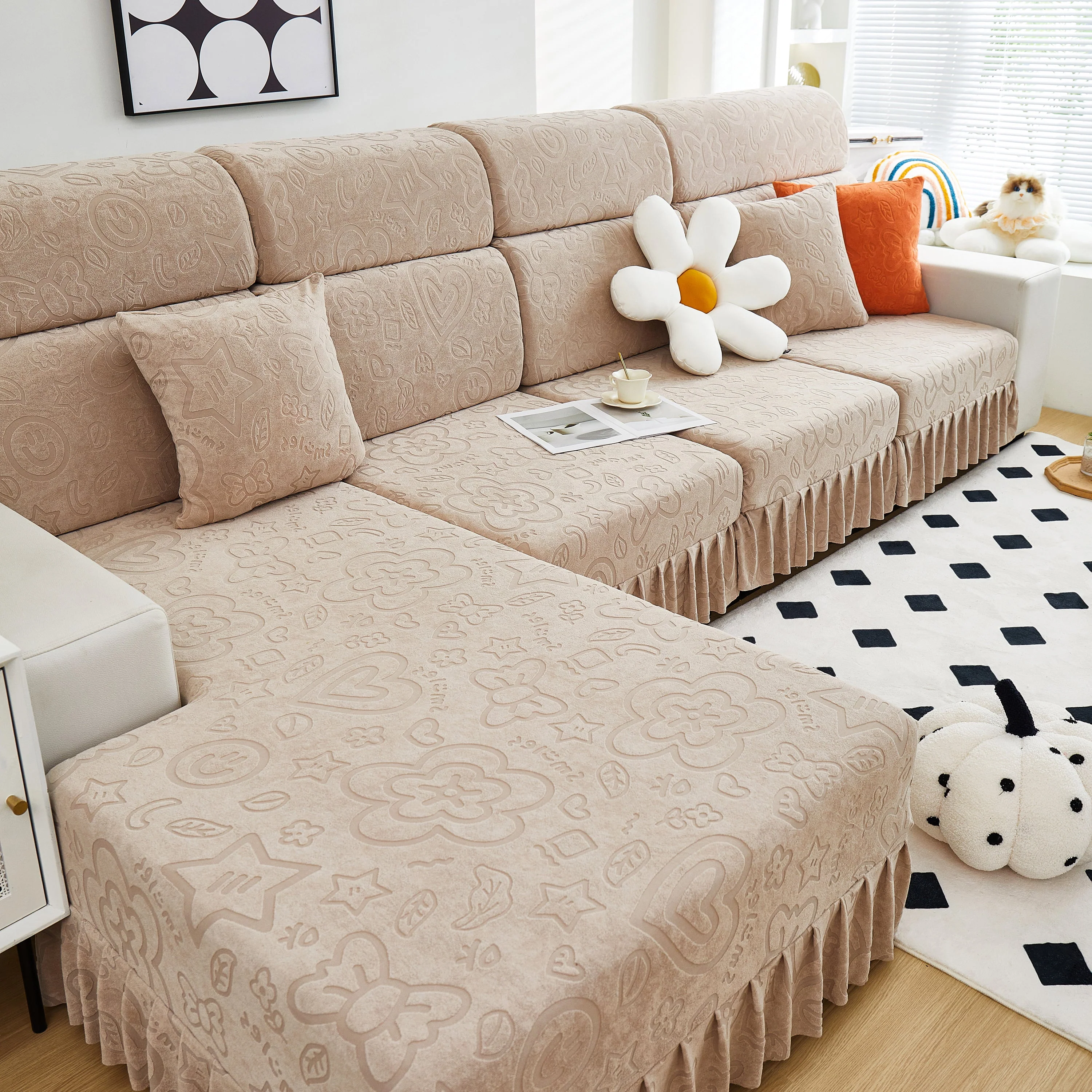 Elastic Skirted Couch Cushion Covers for 1/2/3/4-Seater Sofas, Furniture Protector for Pets, Kids - Image 86