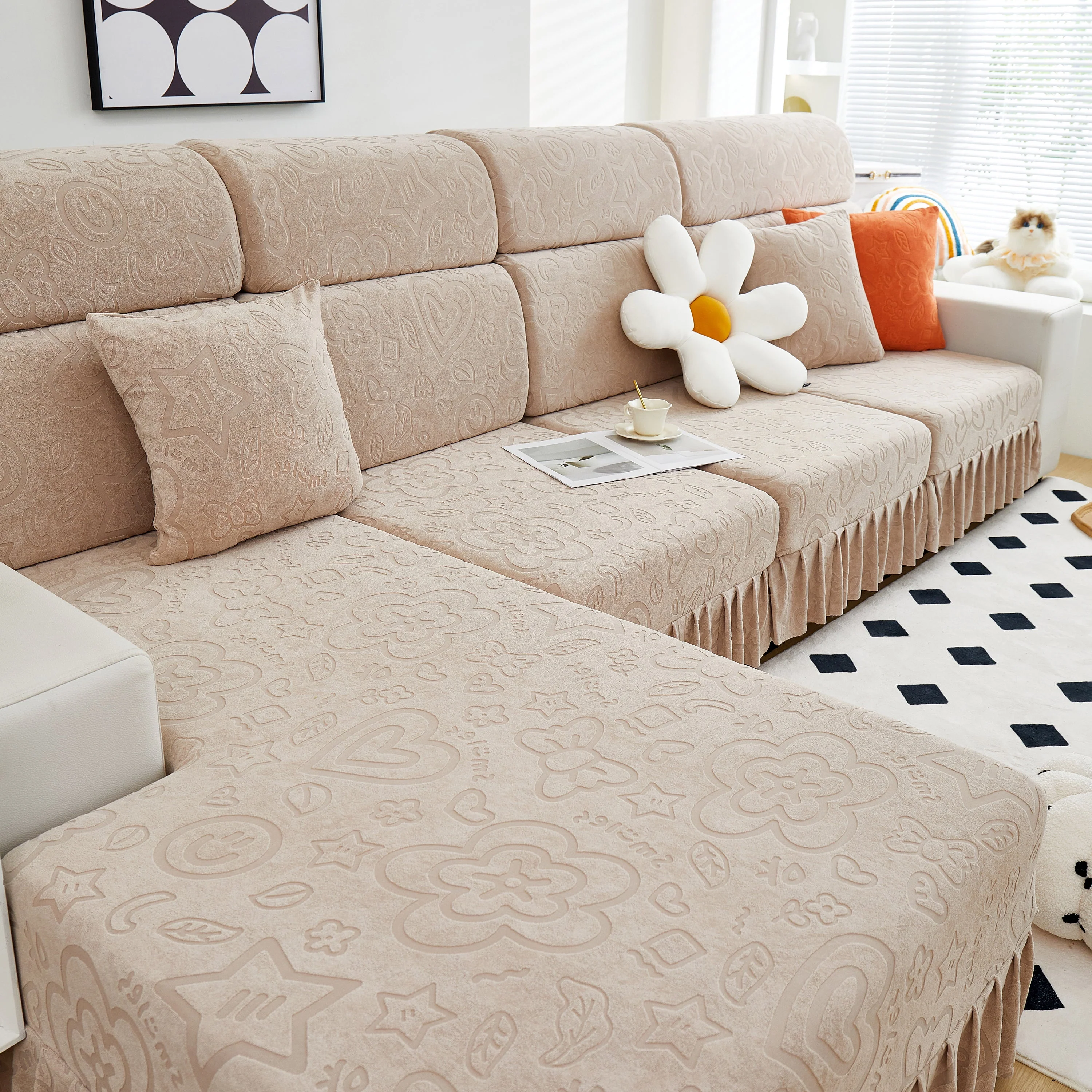 Elastic Skirted Couch Cushion Covers for 1/2/3/4-Seater Sofas, Furniture Protector for Pets, Kids - Image 88