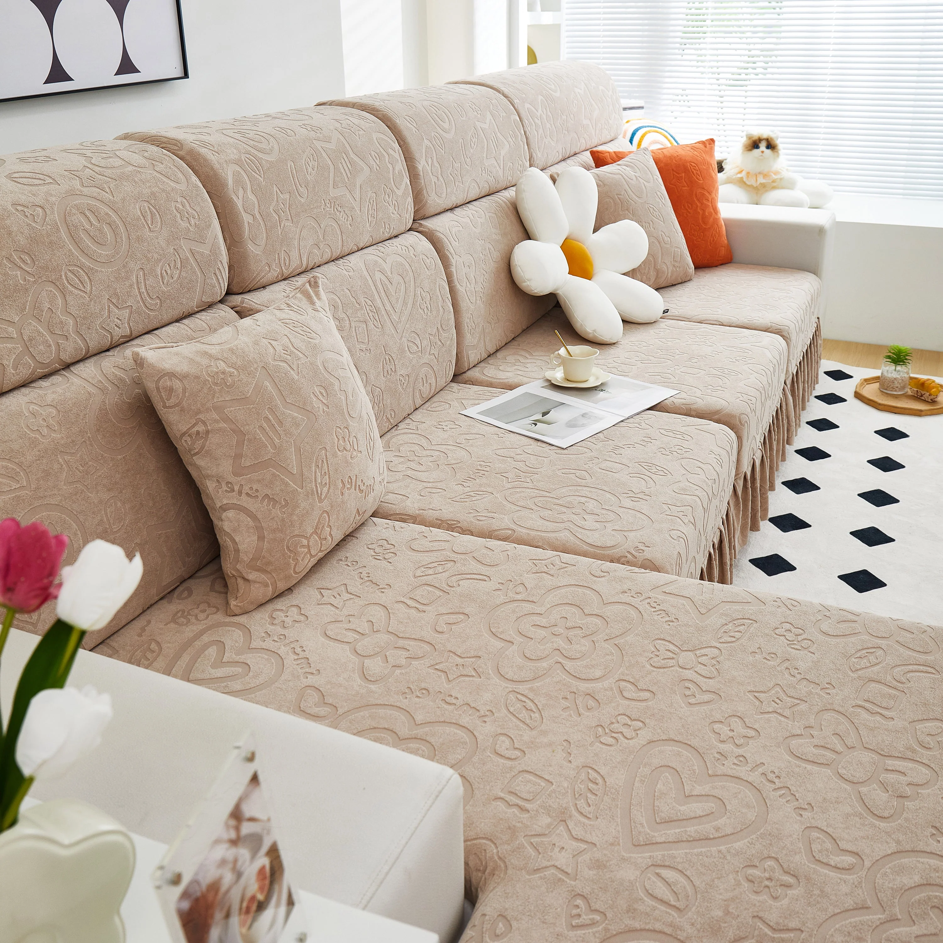 Elastic Skirted Couch Cushion Covers for 1/2/3/4-Seater Sofas, Furniture Protector for Pets, Kids - Image 89