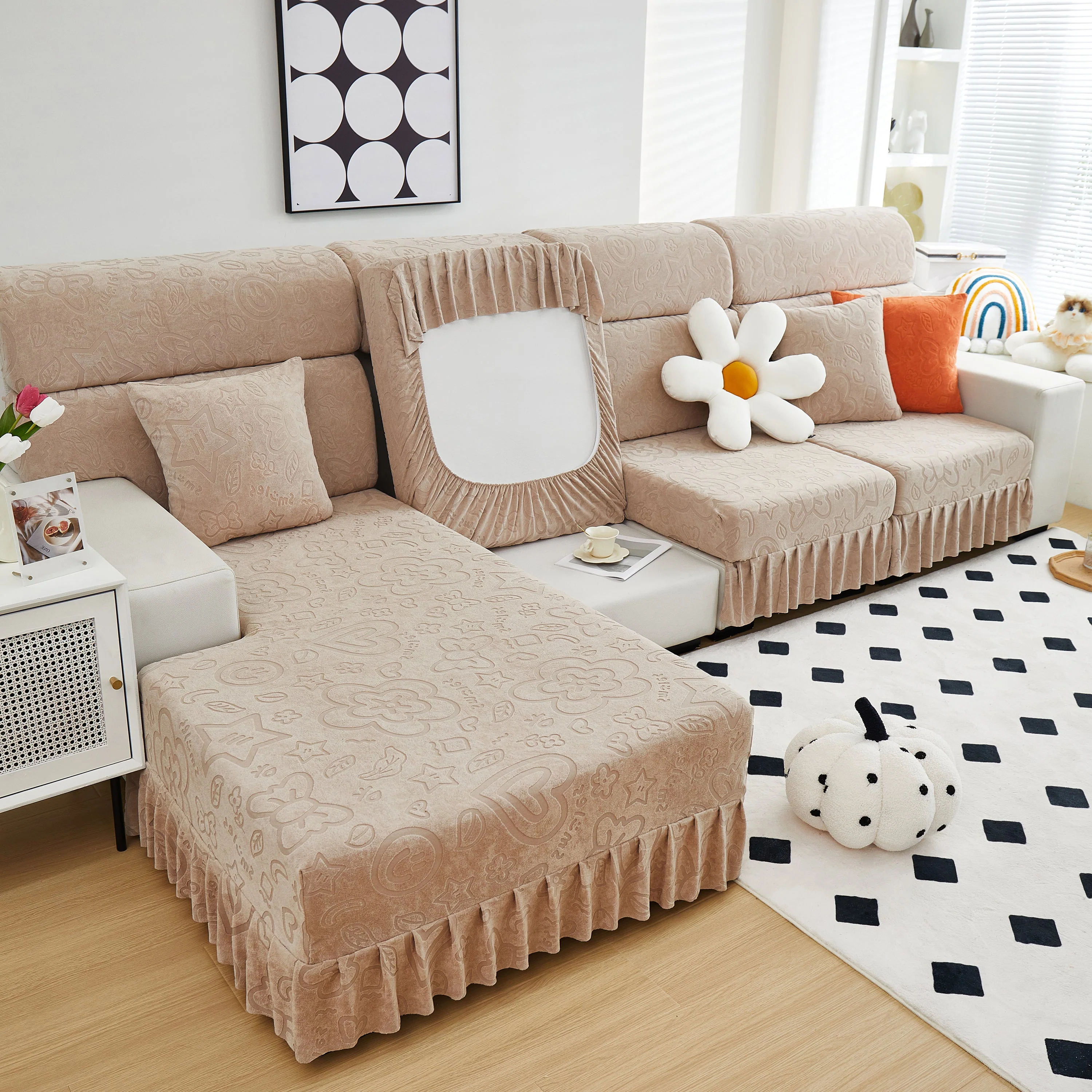 Elastic Skirted Couch Cushion Covers for 1/2/3/4-Seater Sofas, Furniture Protector for Pets, Kids - Image 9