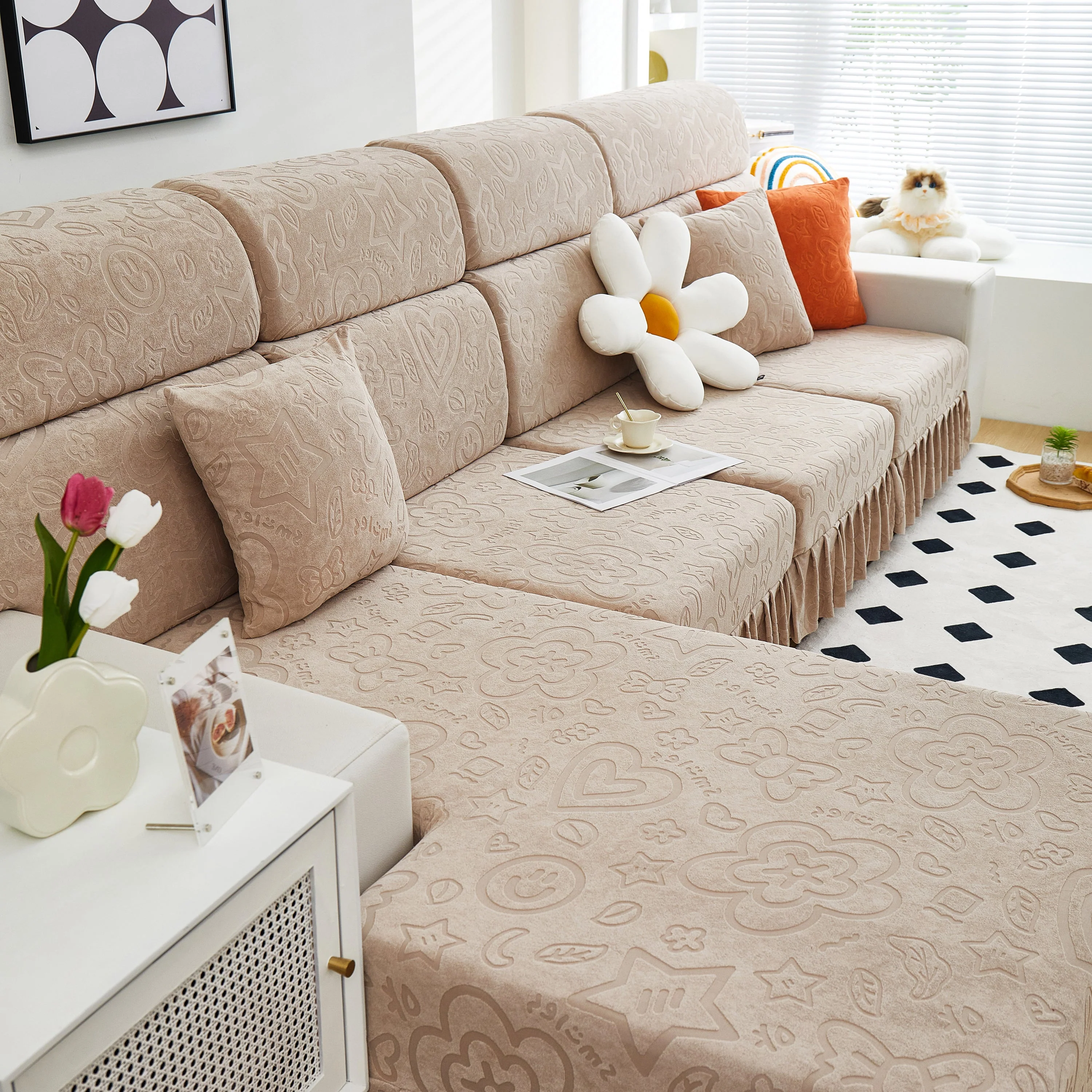 Elastic Skirted Couch Cushion Covers for 1/2/3/4-Seater Sofas, Furniture Protector for Pets, Kids - Image 91