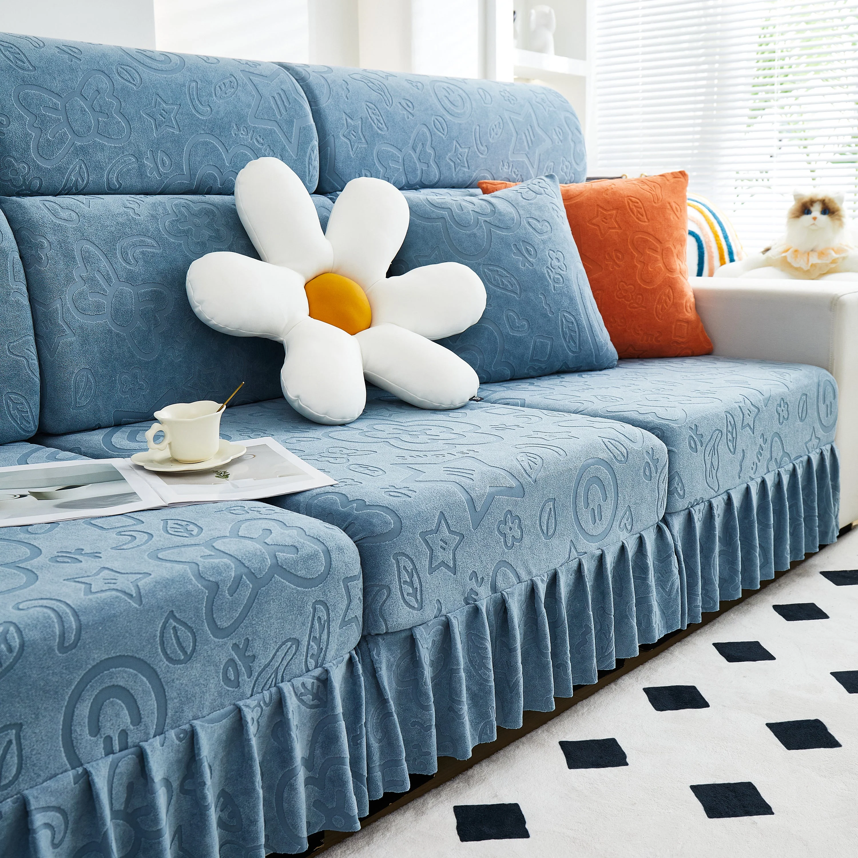 Elastic Skirted Couch Cushion Covers for 1/2/3/4-Seater Sofas, Furniture Protector for Pets, Kids - Image 95