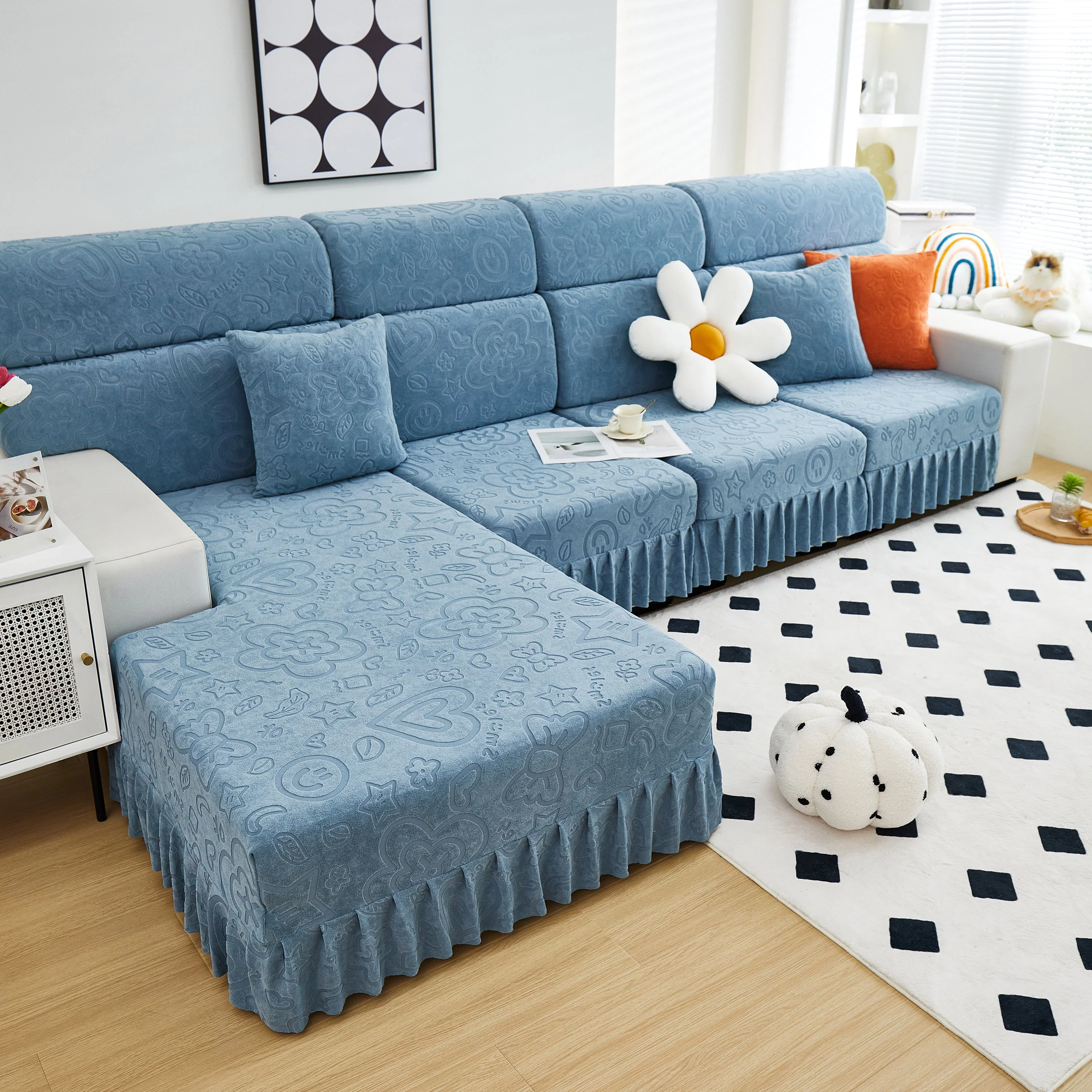 Elastic Skirted Couch Cushion Covers for 1/2/3/4-Seater Sofas, Furniture Protector for Pets, Kids - Image 96