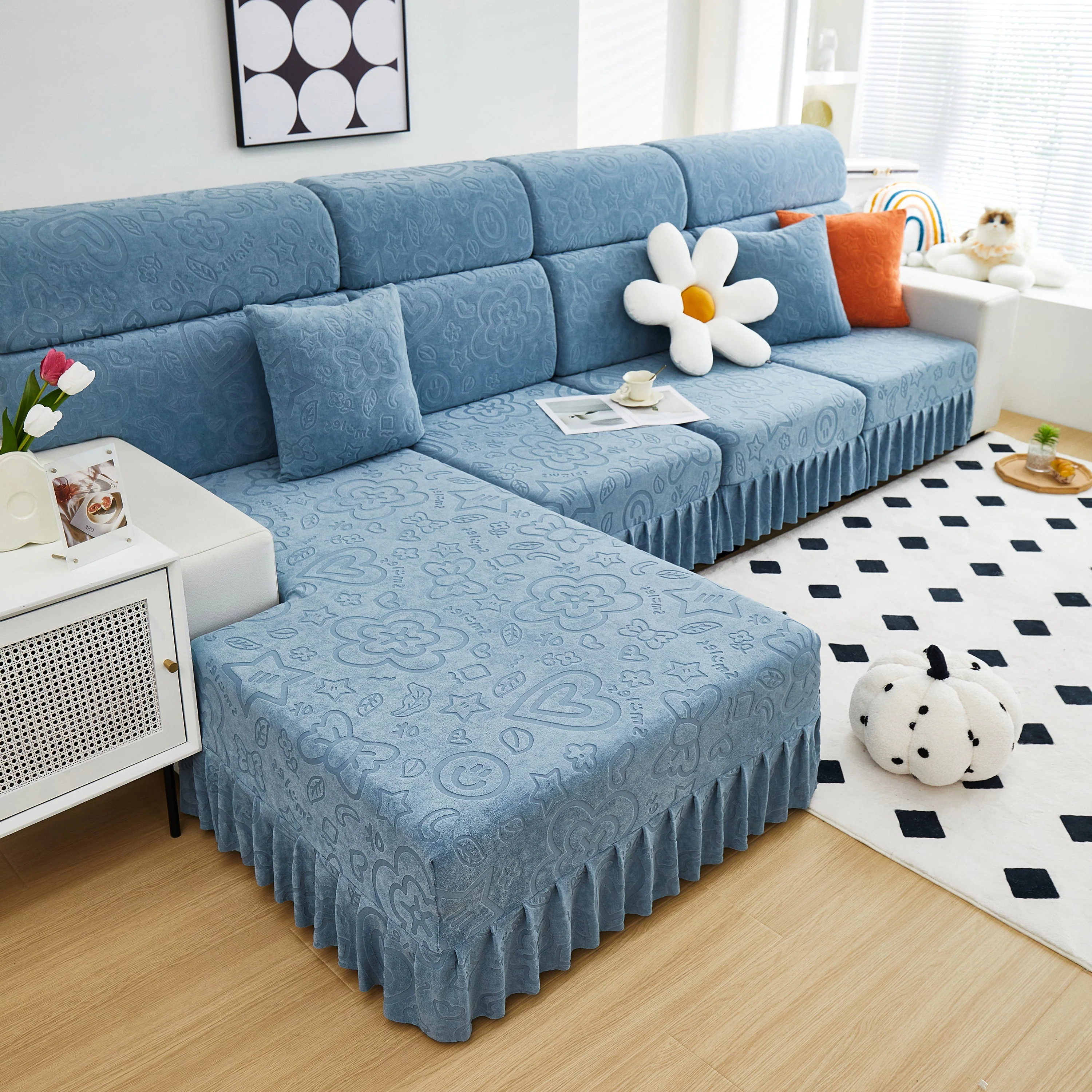 Elastic Skirted Couch Cushion Covers for 1/2/3/4-Seater Sofas, Furniture Protector for Pets, Kids - Image 97