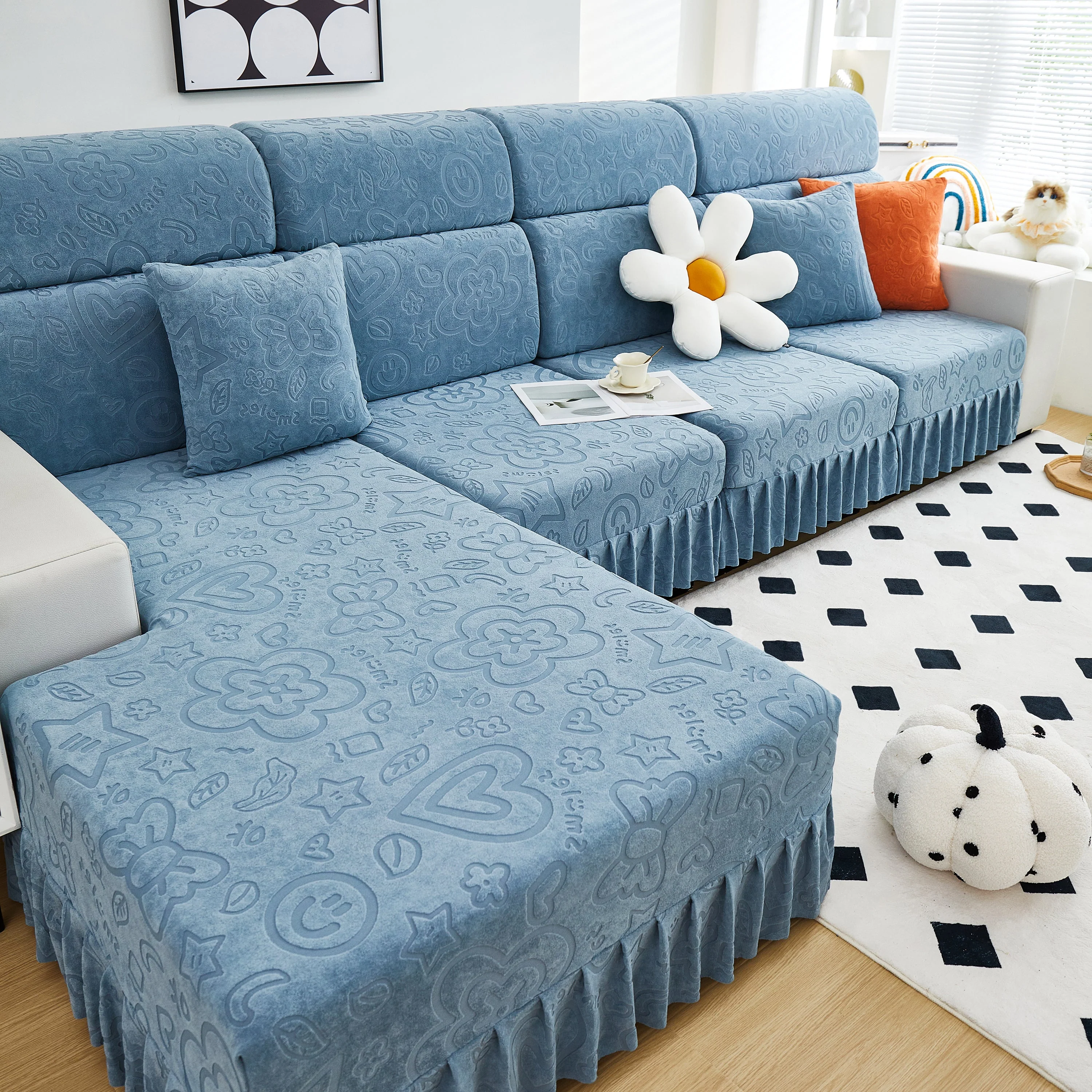 Elastic Skirted Couch Cushion Covers for 1/2/3/4-Seater Sofas, Furniture Protector for Pets, Kids - Image 99