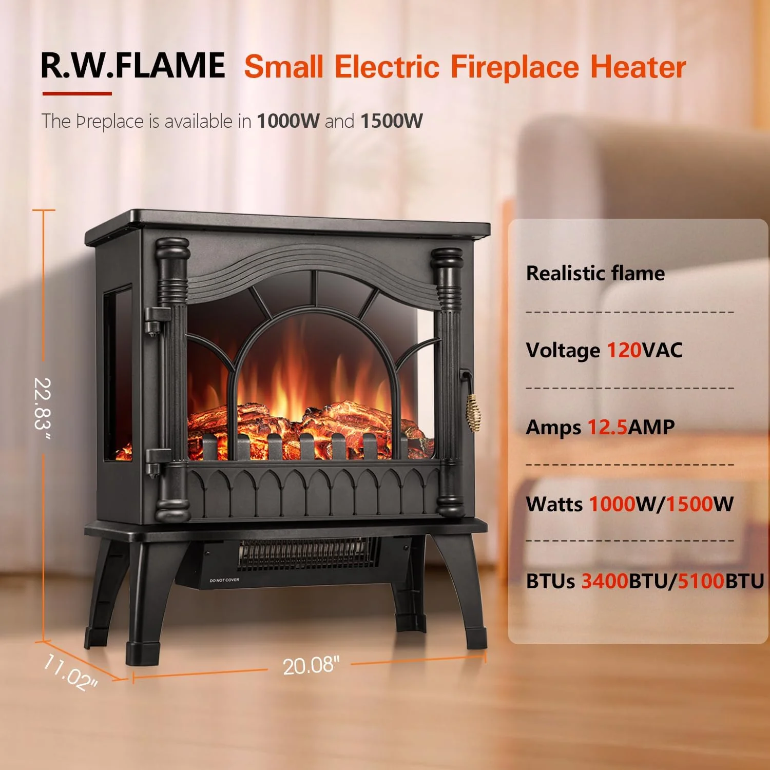 Electric Fireplace Heater, 20" Freestanding Fireplace S520222 - Image 6