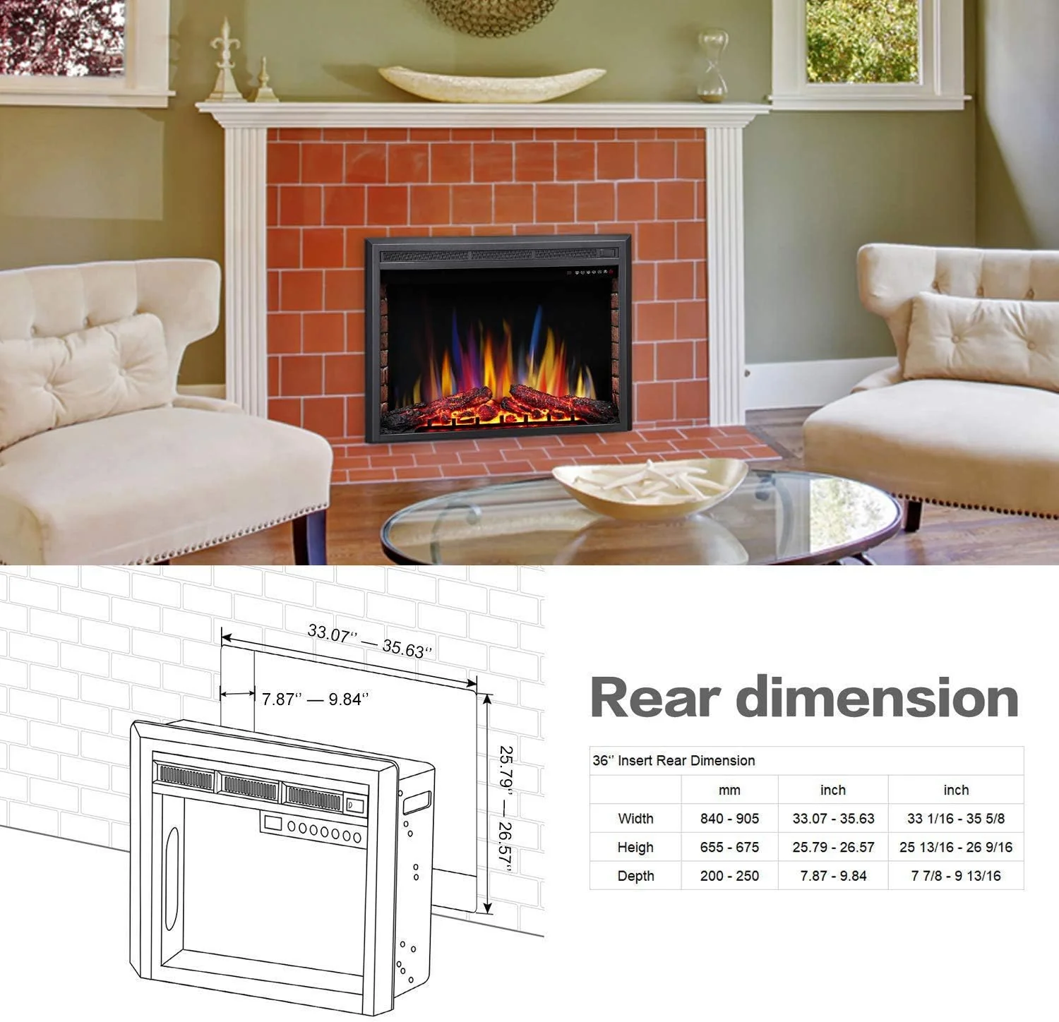 Electric Fireplace Insert Adjuatble Flame Colors 936A,939A,936BXB,939BXB - Image 13