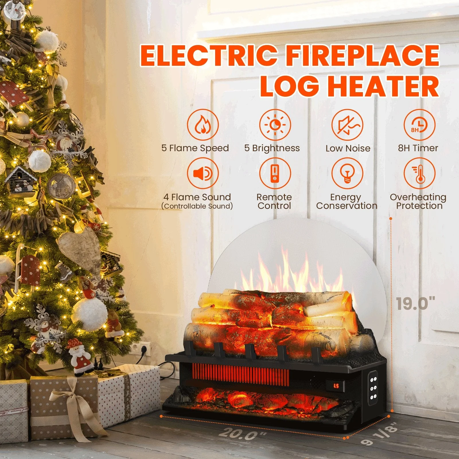 Electric Fireplace Log Heater with Infrared Flames L360CP - Image 2