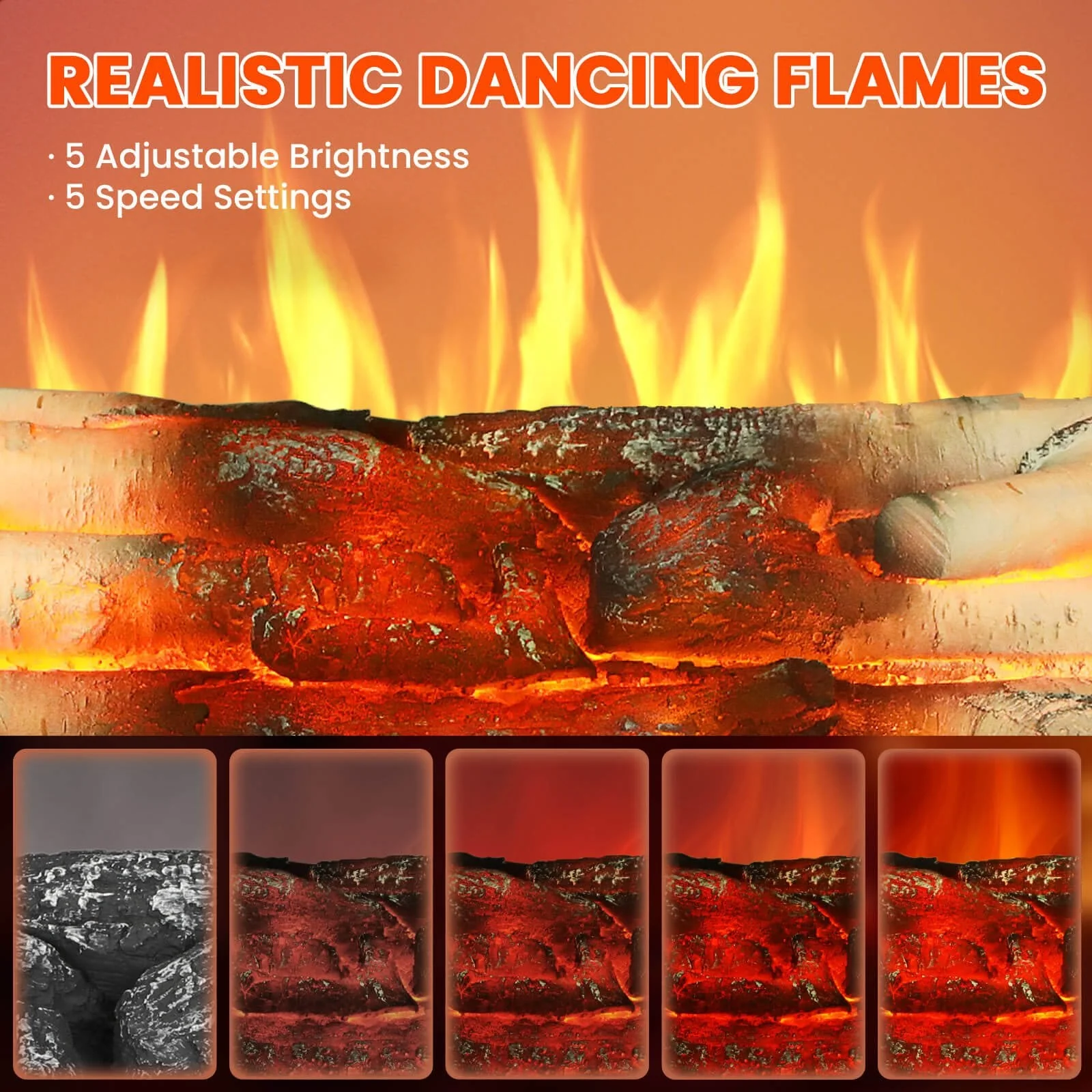 Electric Fireplace Log Heater with Infrared Flames L360CP - Image 4