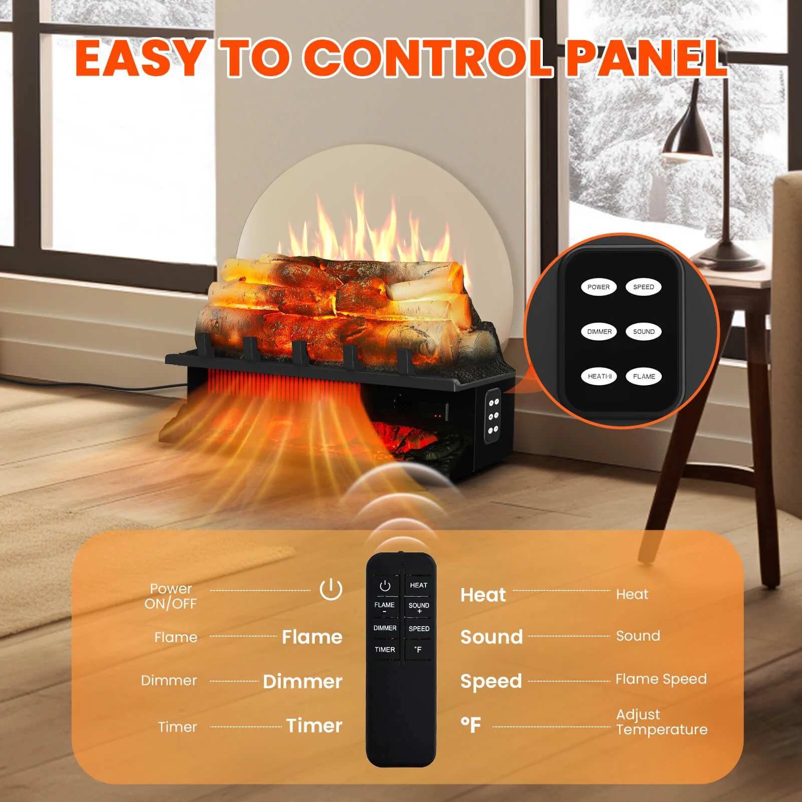 Electric Fireplace Log Heater with Infrared Flames L360CP - Image 6