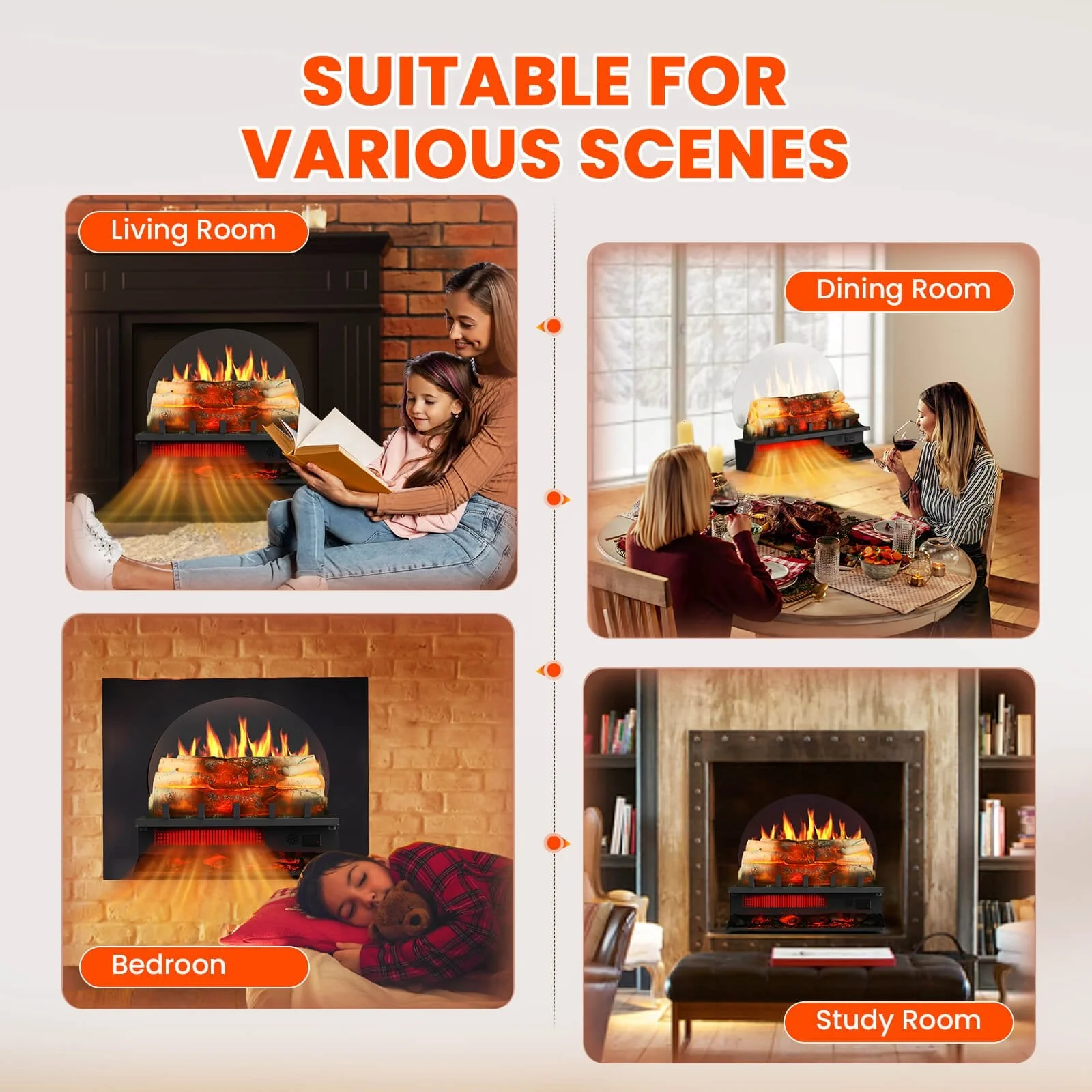 Electric Fireplace Log Heater with Infrared Flames L360CP - Image 7