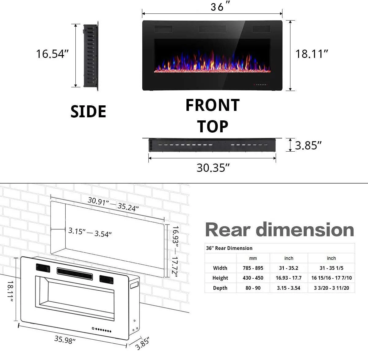 Electric Fireplace Recessed and Wall Mounted,830C3,836C3,842C3,850C3,860C3,868C3 - Image 16