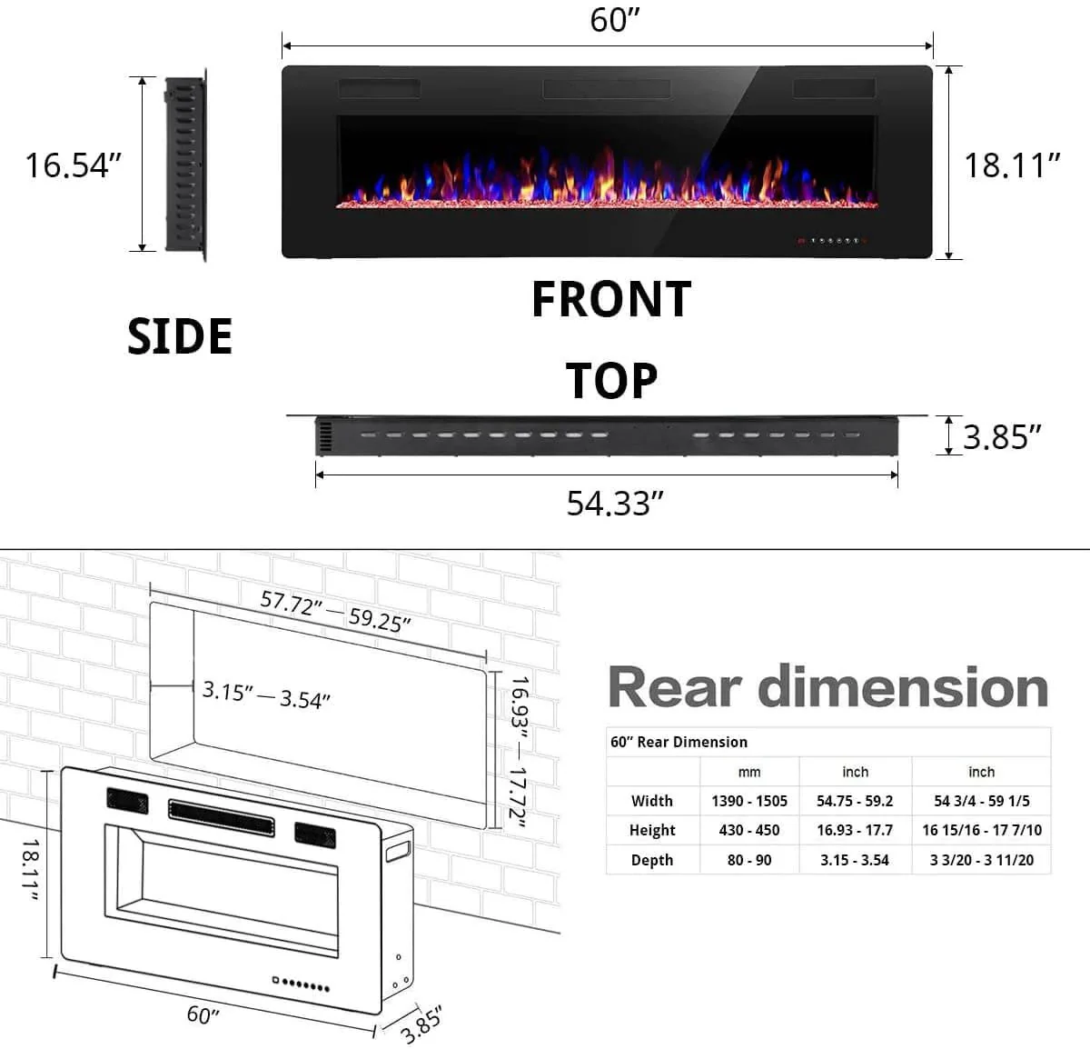 Electric Fireplace Recessed and Wall Mounted,830C3,836C3,842C3,850C3,860C3,868C3 - Image 2