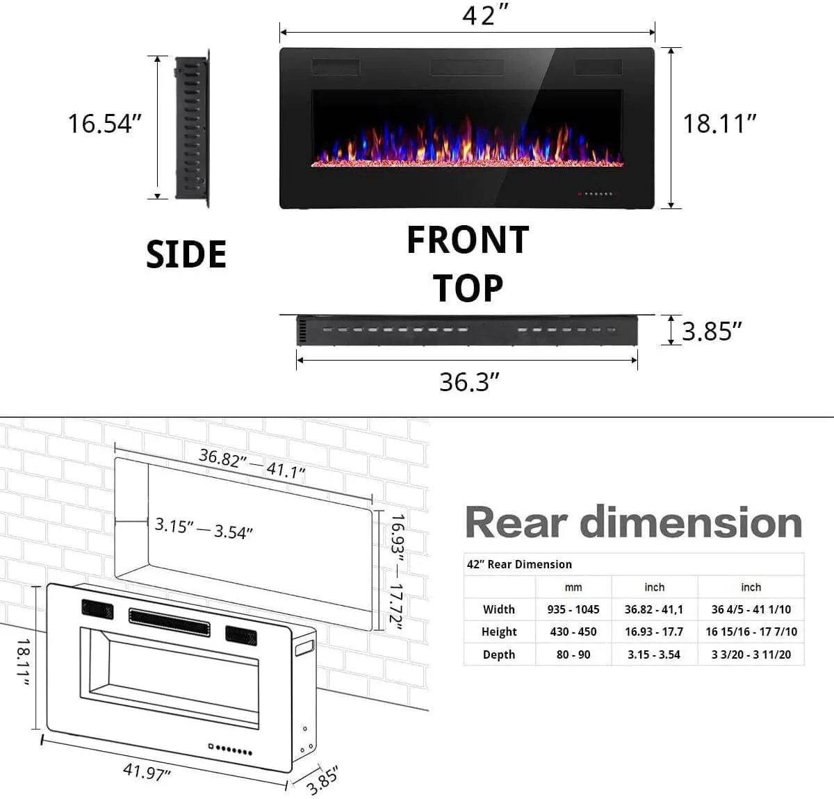 Electric Fireplace Recessed and Wall Mounted,830C3,836C3,842C3,850C3,860C3,868C3 - Image 23