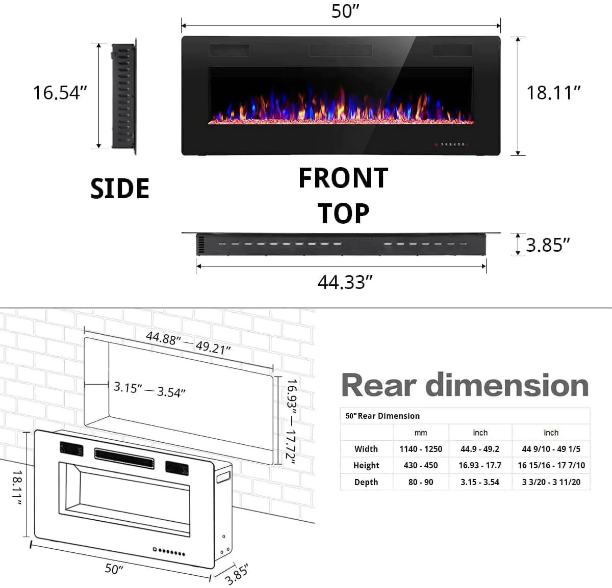 Electric Fireplace Recessed and Wall Mounted,830C3,836C3,842C3,850C3,860C3,868C3 - Image 30