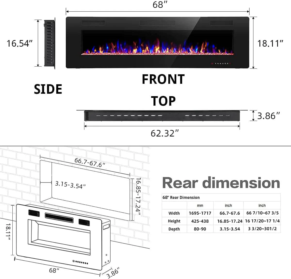 Electric Fireplace Recessed and Wall Mounted,830C3,836C3,842C3,850C3,860C3,868C3 - Image 40