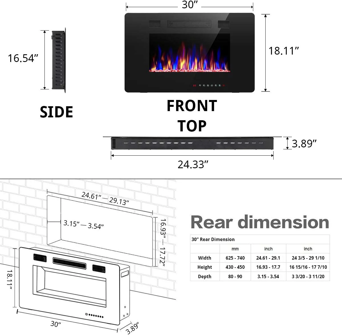 Electric Fireplace Recessed and Wall Mounted,830C3,836C3,842C3,850C3,860C3,868C3 - Image 9