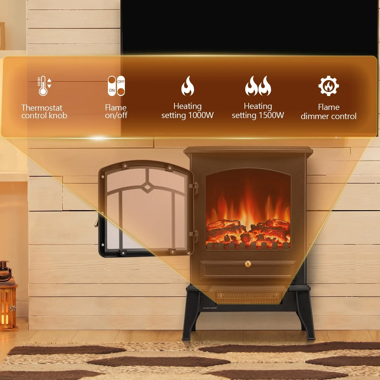 Electric Fireplace Stove Heater with Thermostat Control 520232 - Image 3