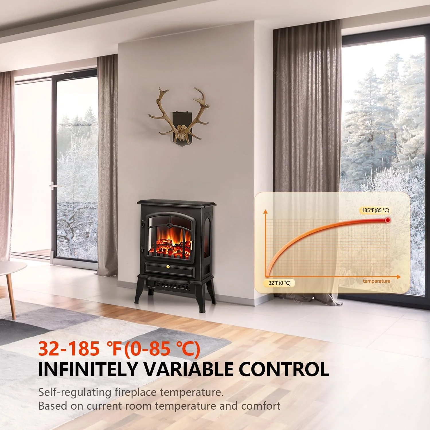 Electric Fireplace Stove Heater with Thermostat Control 520232 - Image 4