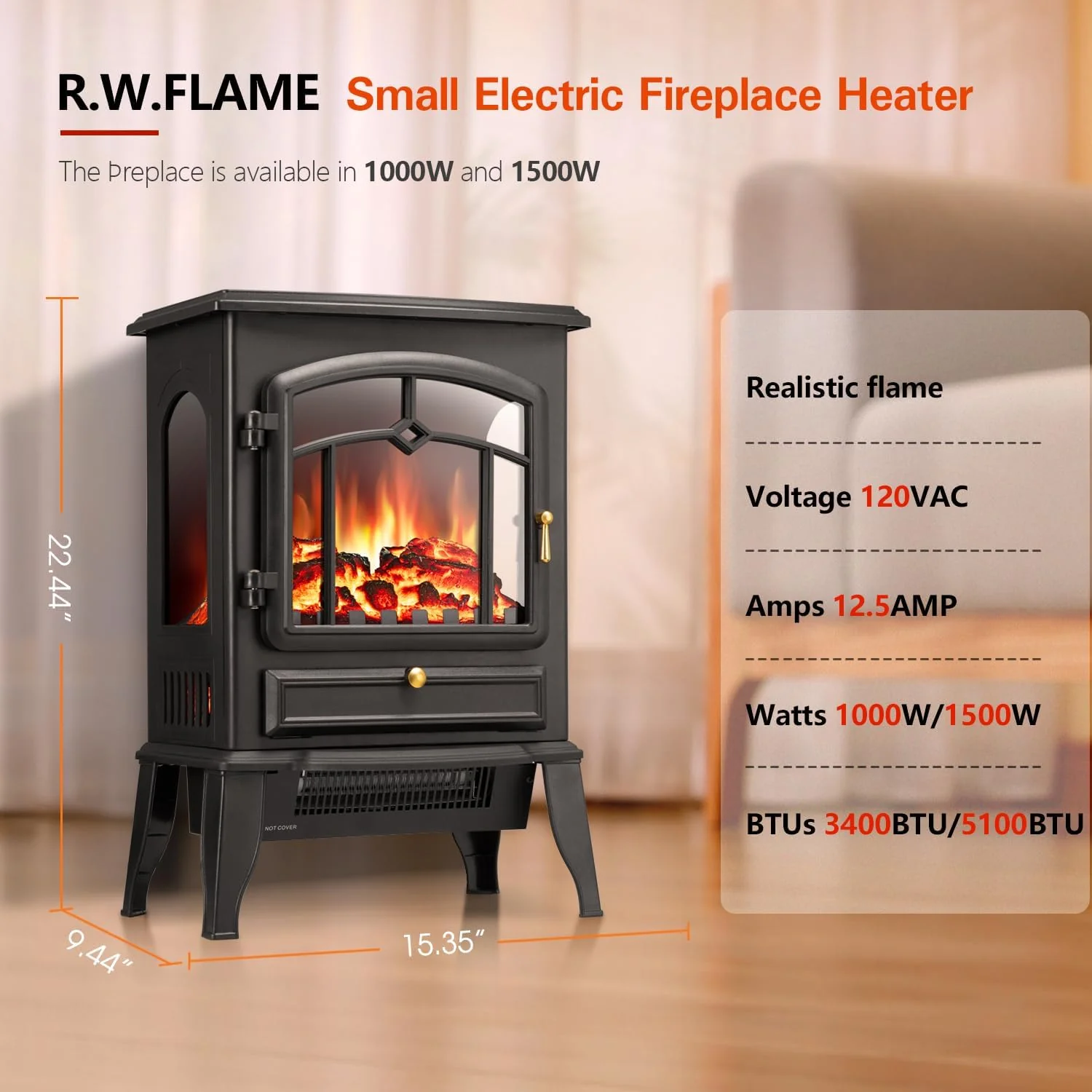 Electric Fireplace Stove Heater with Thermostat Control 520232 - Image 6