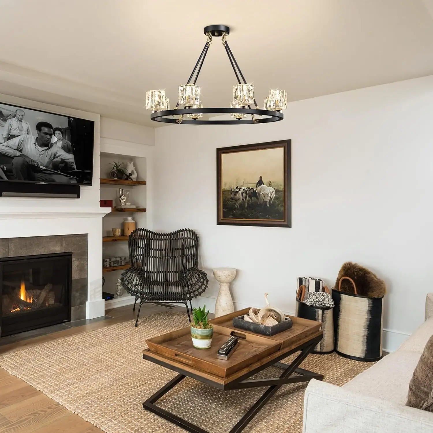 Elegant Adjustable Height Wagon Wheel Chandelier for Modern Homes - Image 6