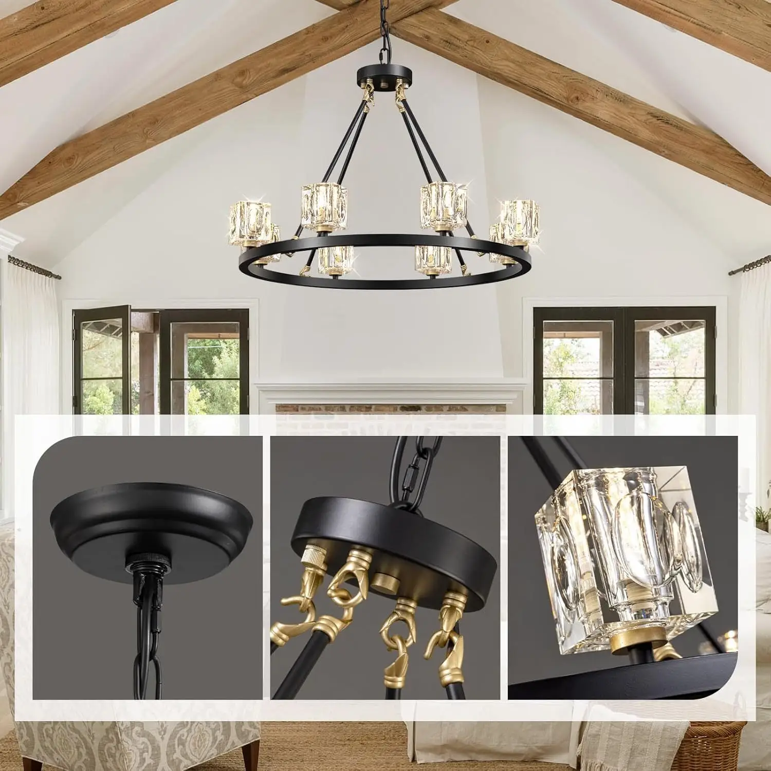 Elegant Adjustable Height Wagon Wheel Chandelier for Modern Homes - Image 7