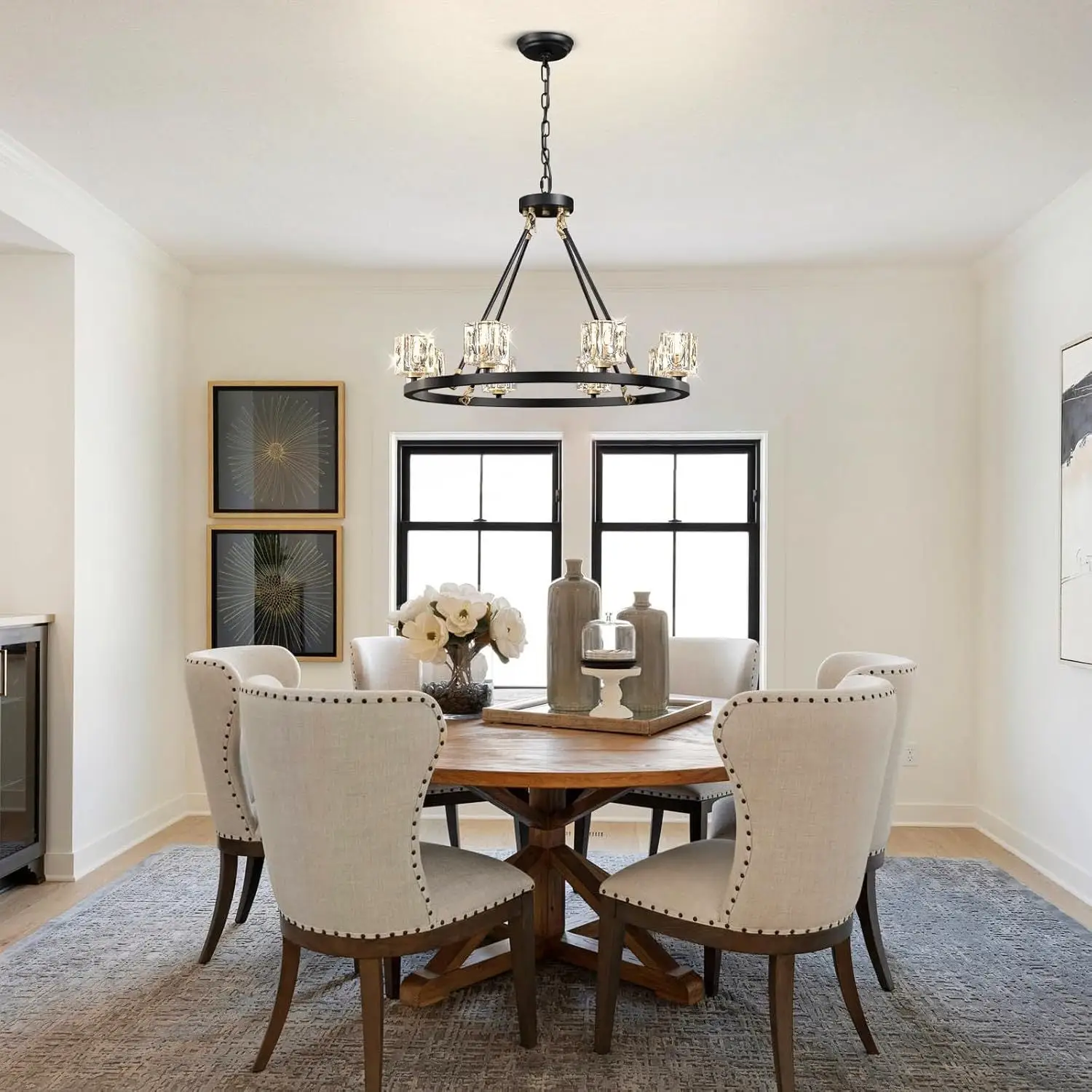 Elegant Adjustable Height Wagon Wheel Chandelier for Modern Homes - Image 9
