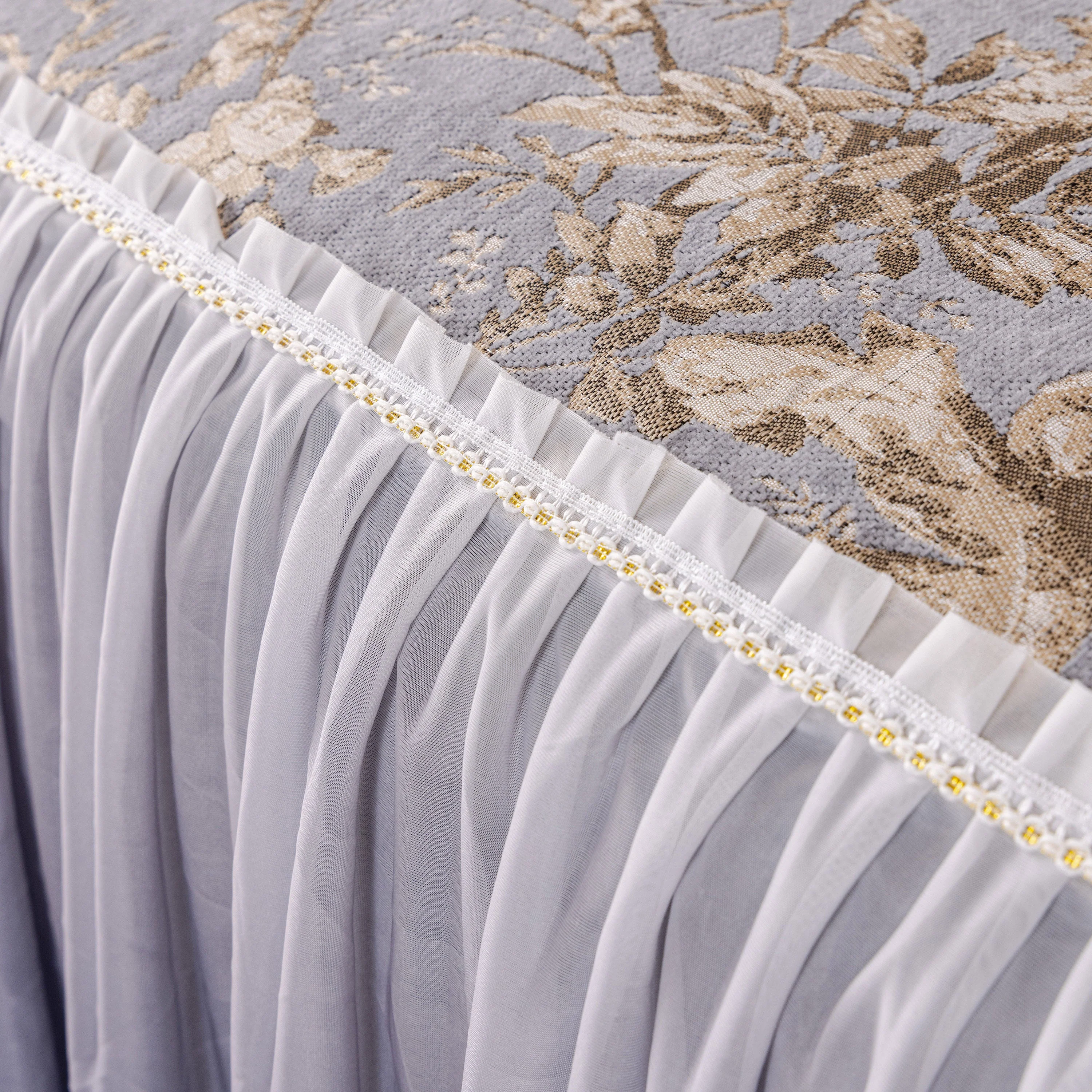 Elegant Botanical Sofa Cover with Pleated Tulle Skirt, Vintage Floral Couch Protector - Image 10