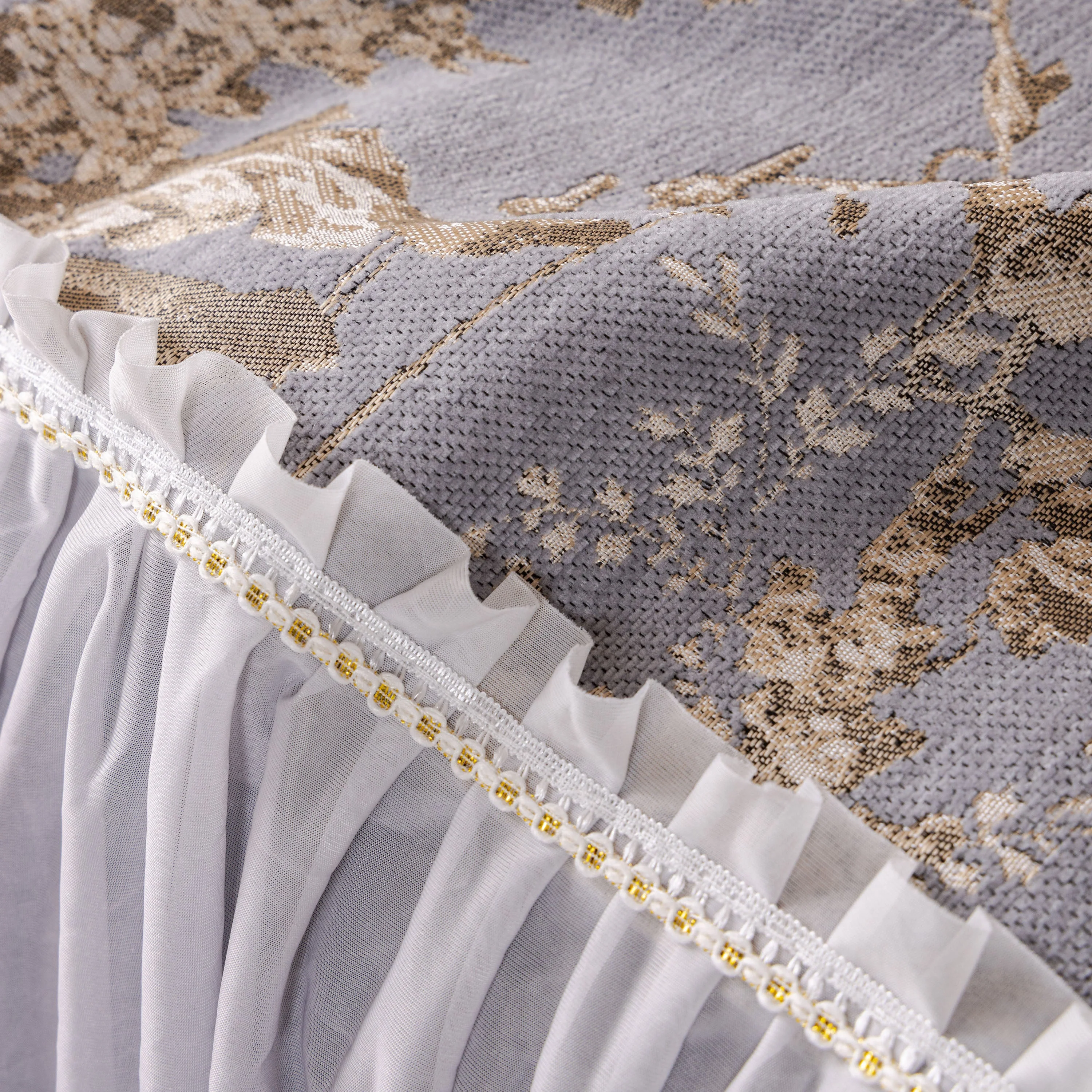 Elegant Botanical Sofa Cover with Pleated Tulle Skirt, Vintage Floral Couch Protector - Image 15