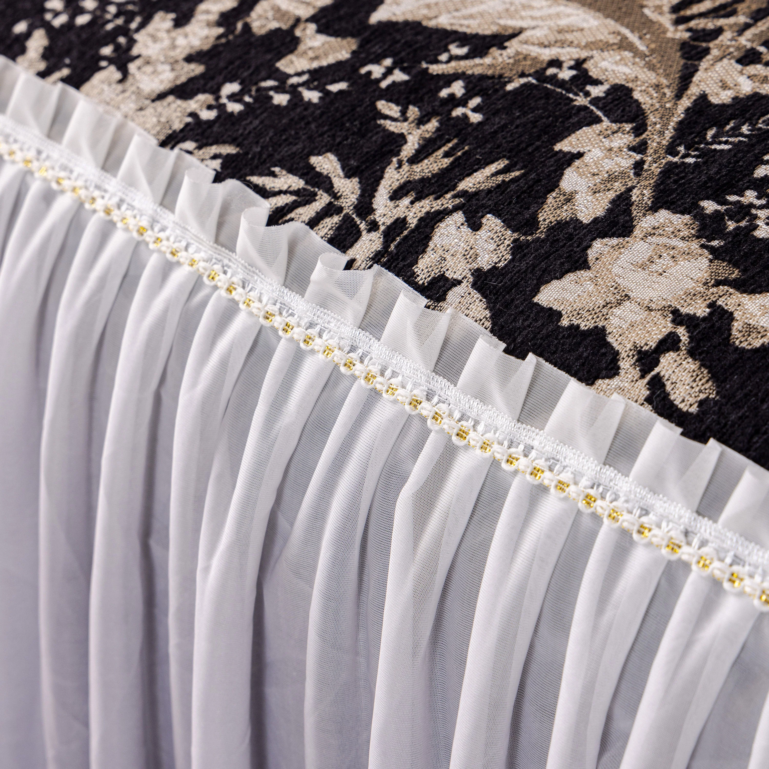 Elegant Botanical Sofa Cover with Pleated Tulle Skirt, Vintage Floral Couch Protector - Image 30