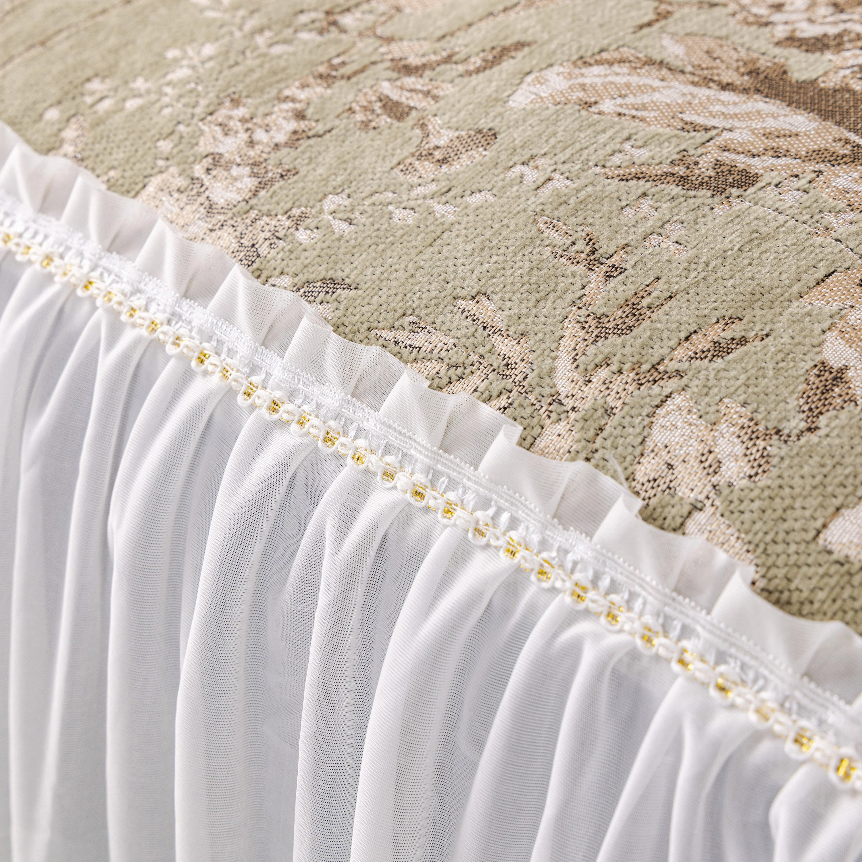 Elegant Botanical Sofa Cover with Pleated Tulle Skirt, Vintage Floral Couch Protector - Image 43