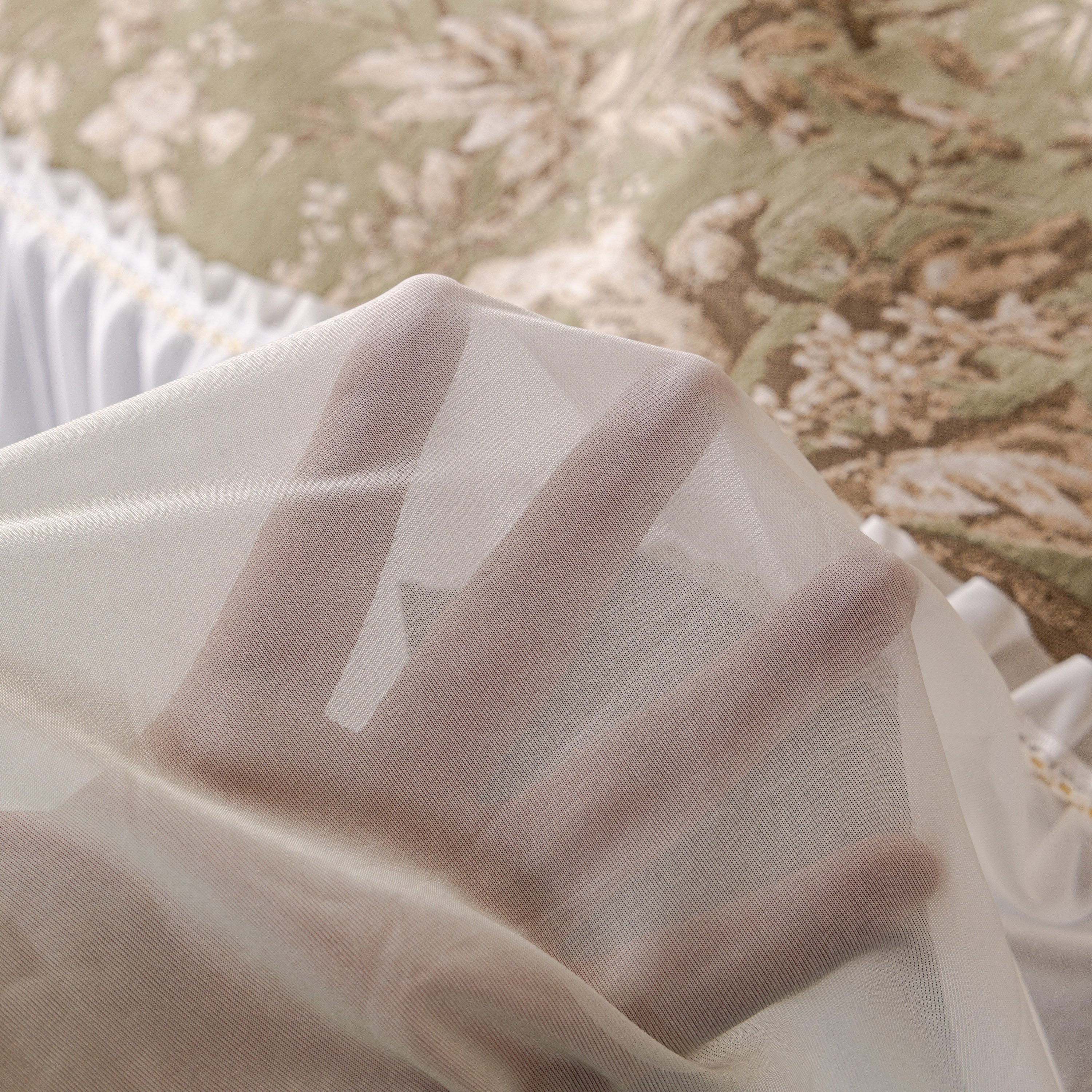Elegant Botanical Sofa Cover with Pleated Tulle Skirt, Vintage Floral Couch Protector - Image 44