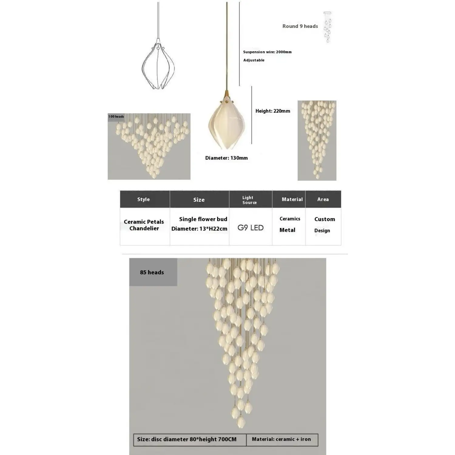Elegant Petal Chandelier with Ceramic Finish for Modern Interiors - Image 7