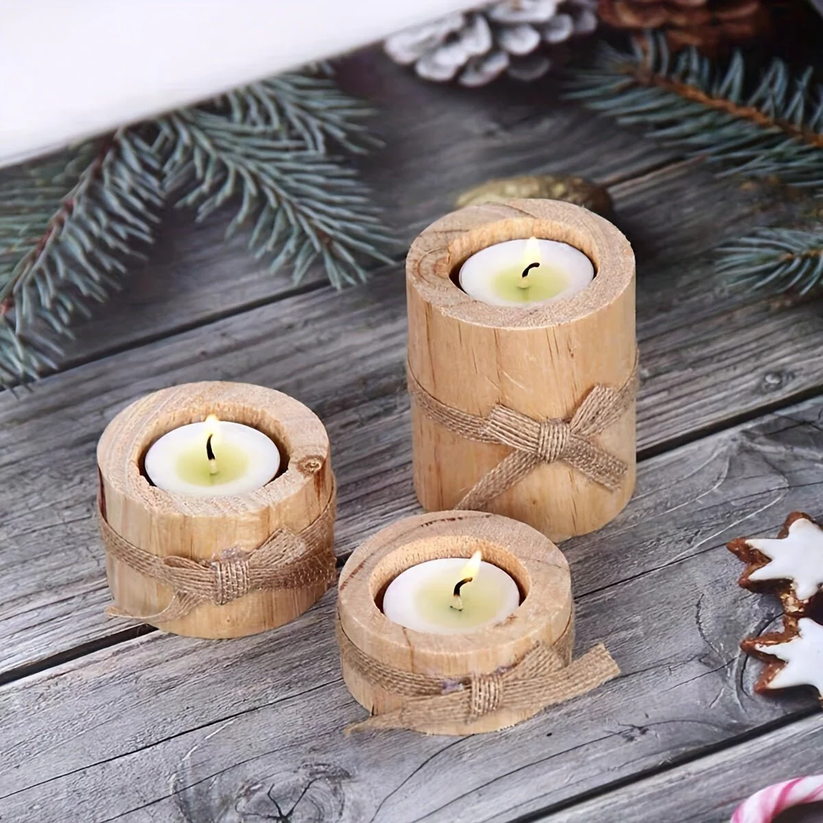 Elegant Wooden Candlesticks Set – Handcrafted Rustic Decor - Image 2