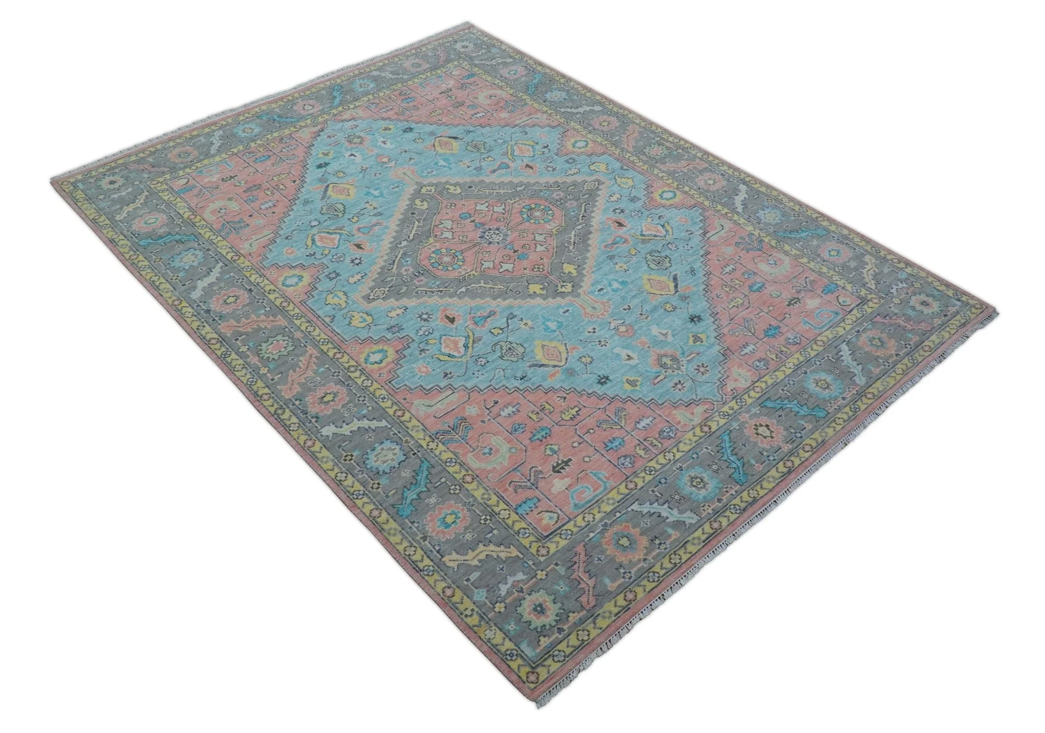 Eliane Custom Made Traditional Style Pink And Blue Hand Knotted Wool Area Rug - Image 10