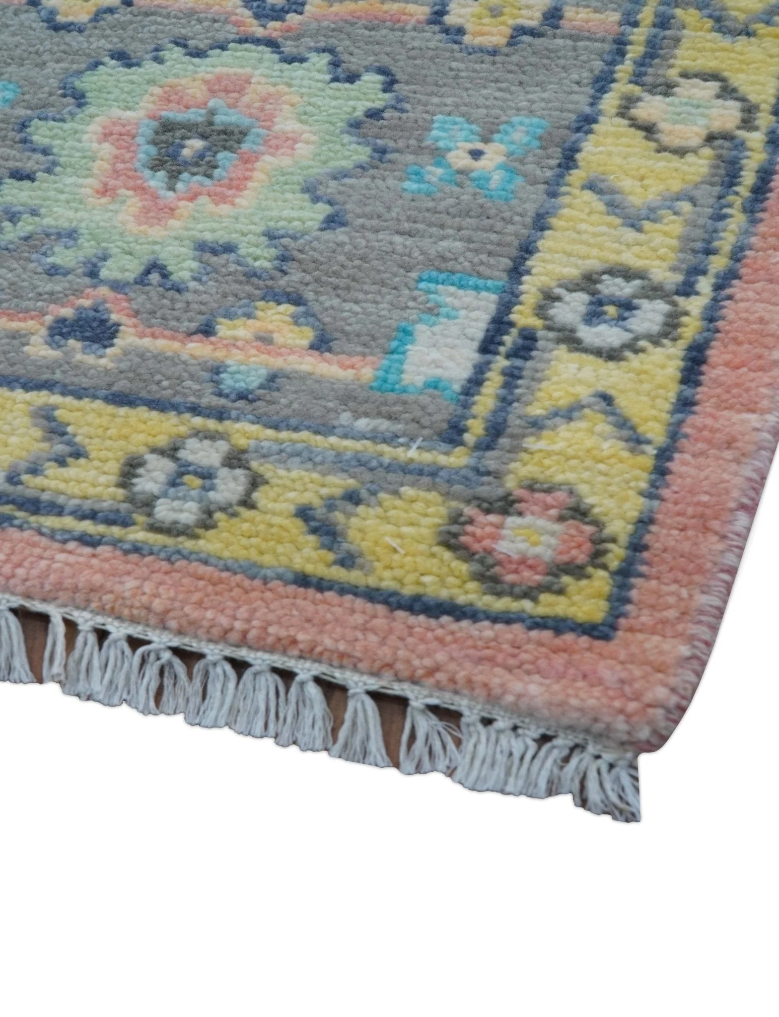 Eliane Custom Made Traditional Style Pink And Blue Hand Knotted Wool Area Rug - Image 3