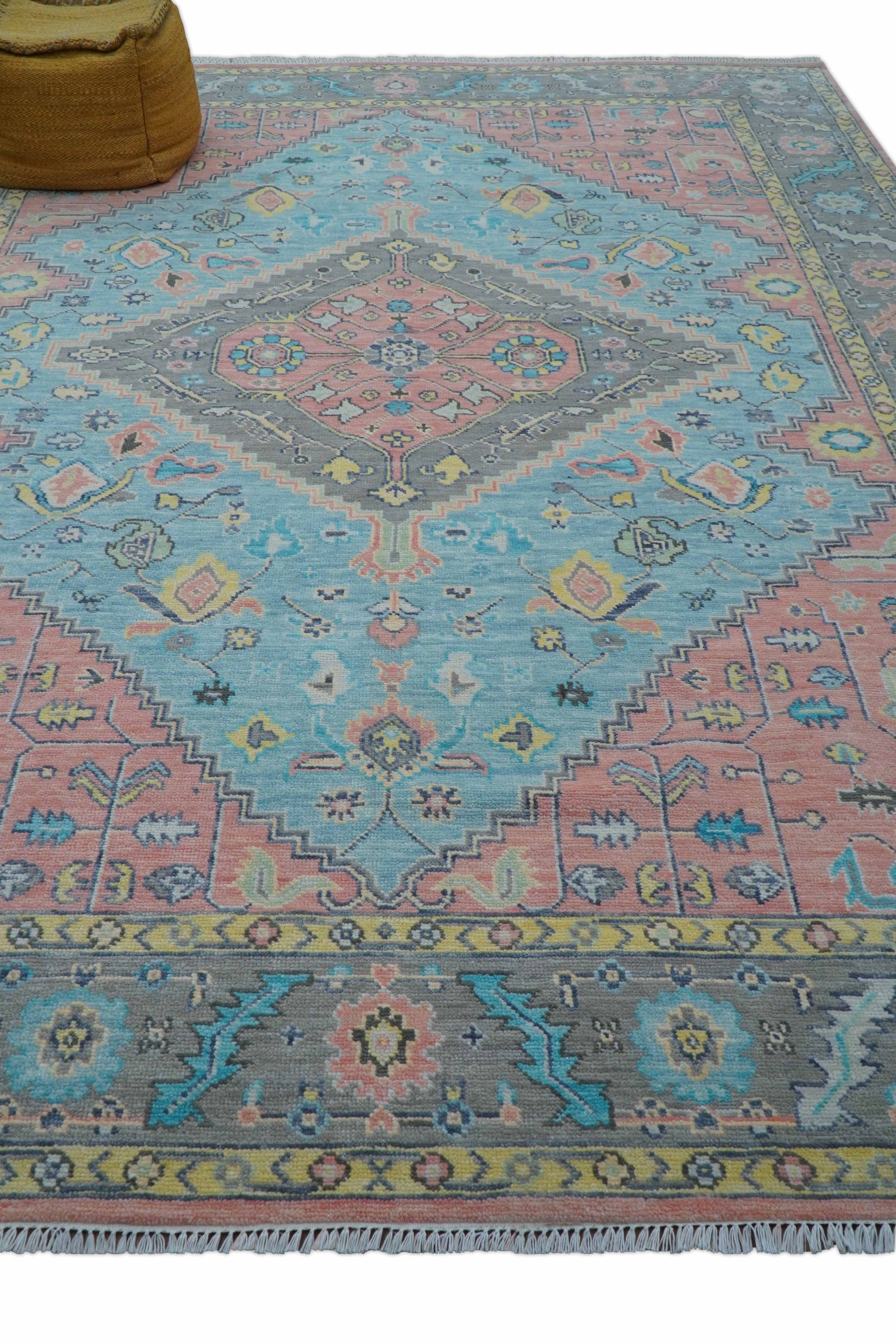 Eliane Custom Made Traditional Style Pink And Blue Hand Knotted Wool Area Rug - Image 9