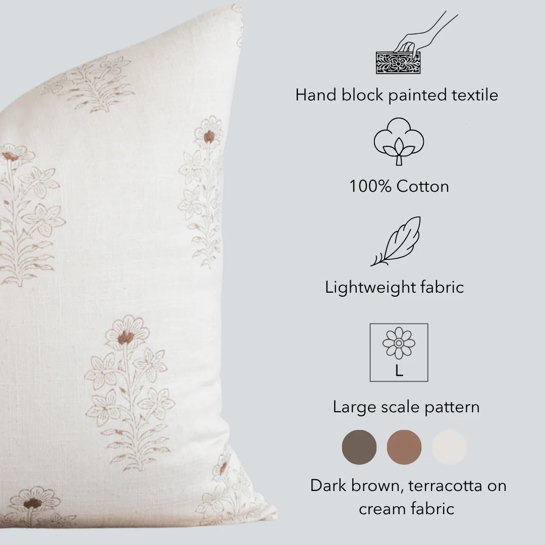 Ella Floral Block Printed Pillow Cover | Lumbar - Image 5