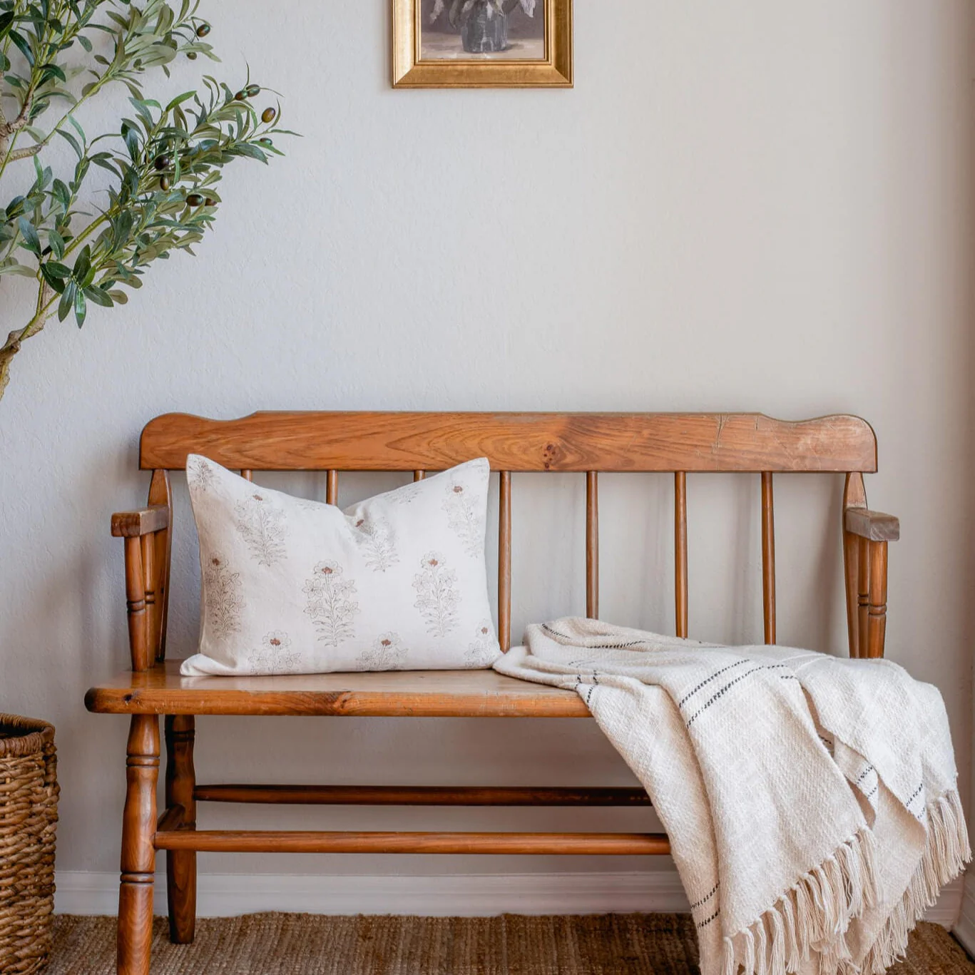Ella Floral Block Printed Pillow Cover | Lumbar - Image 7