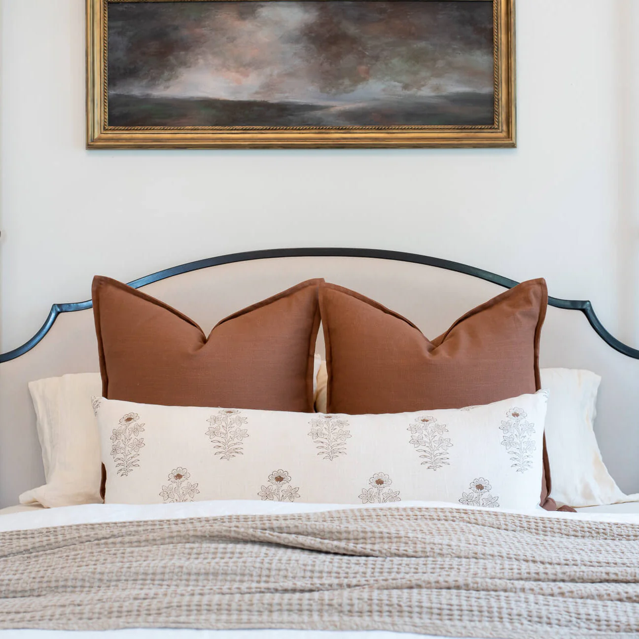 Ella Floral Block Printed Pillow Cover | Lumbar - Image 2
