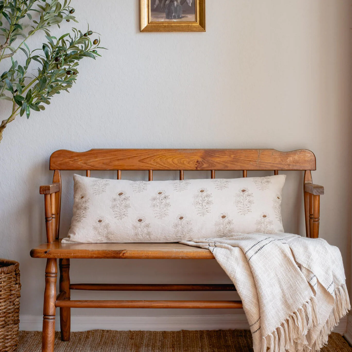 Ella Floral Block Printed Pillow Cover | Lumbar - Image 6
