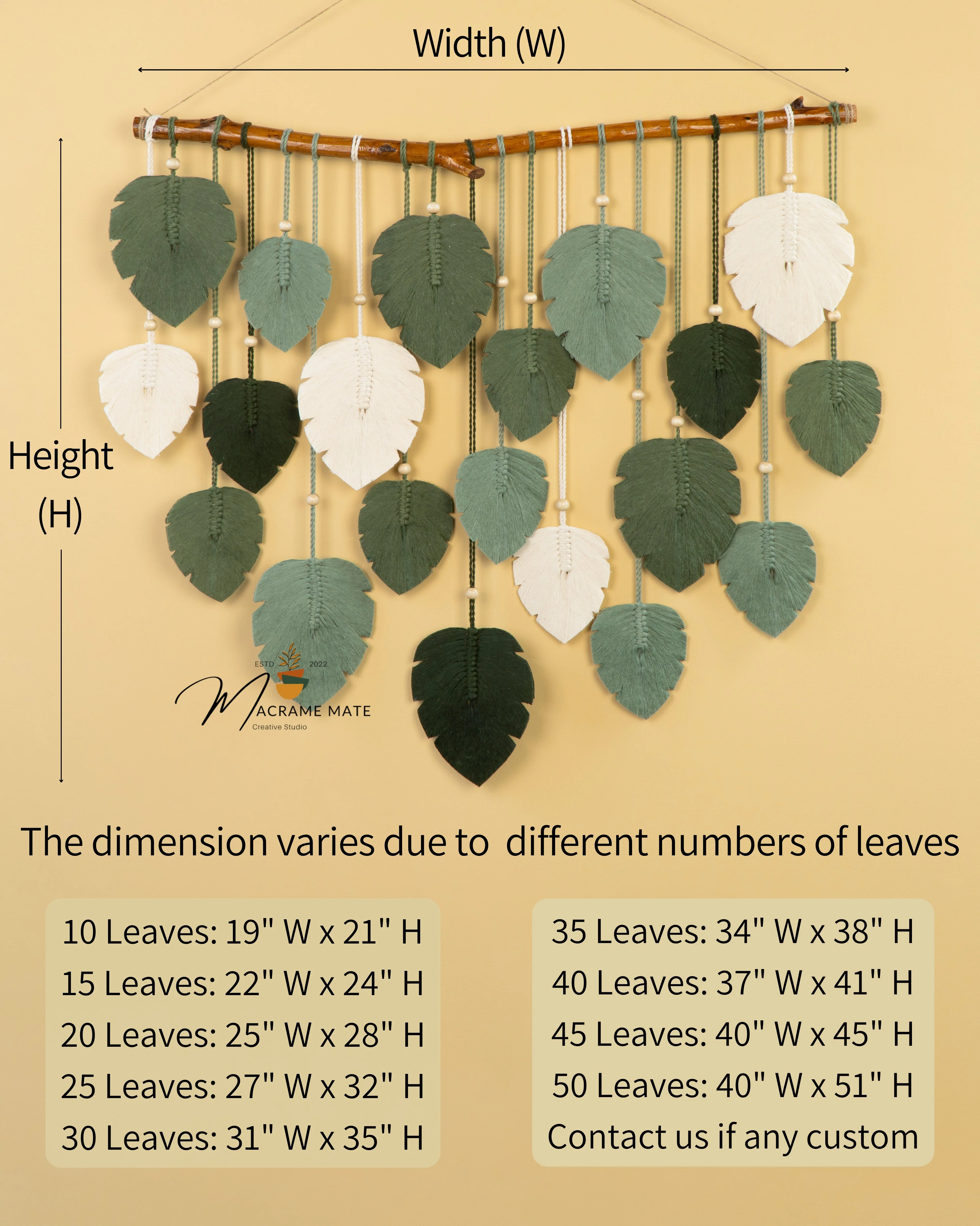 Elodie Forest Green Macrame Leaf Wall Decor - Image 2
