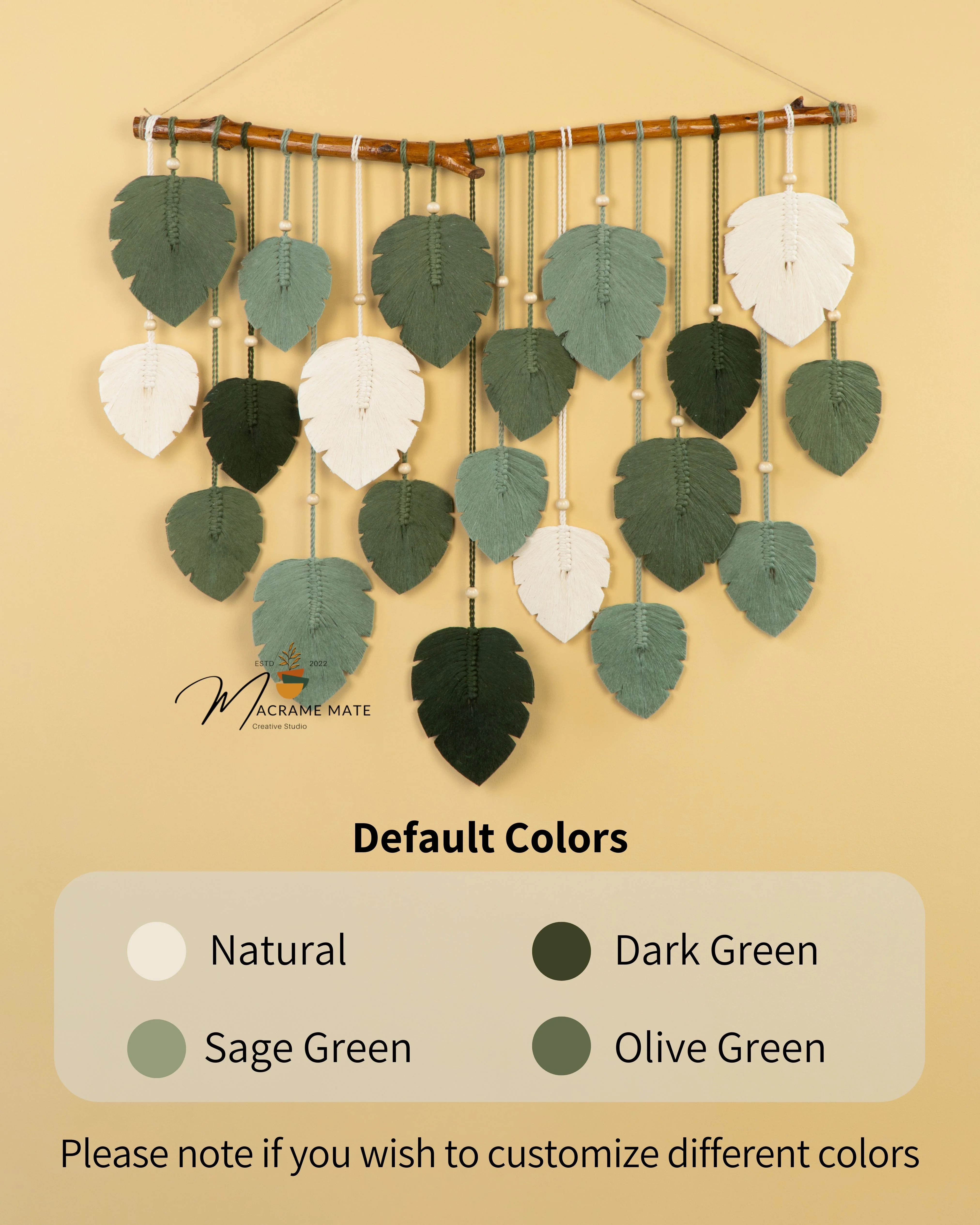 Elodie Forest Green Macrame Leaf Wall Decor - Image 3