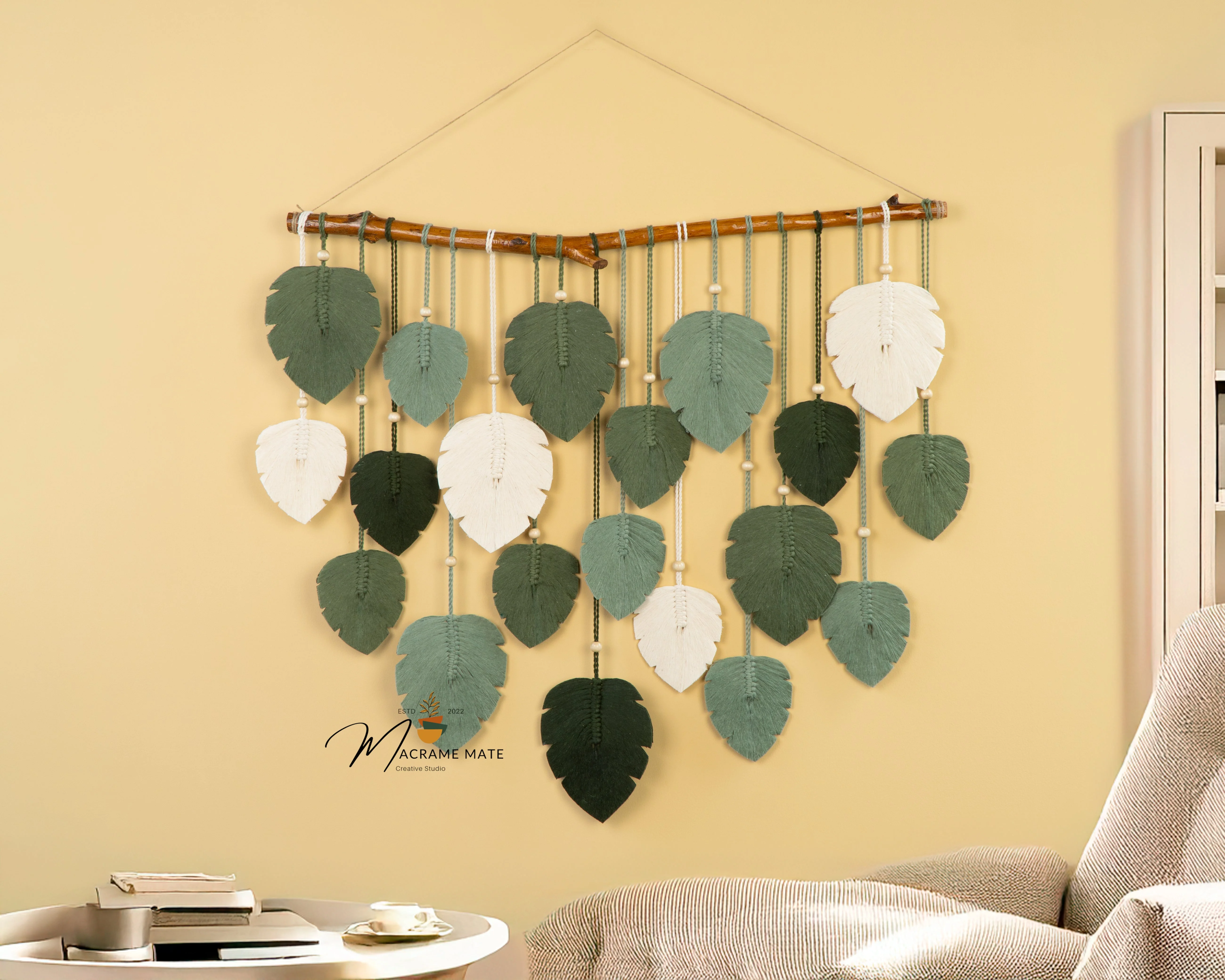 Elodie Forest Green Macrame Leaf Wall Decor - Image 5