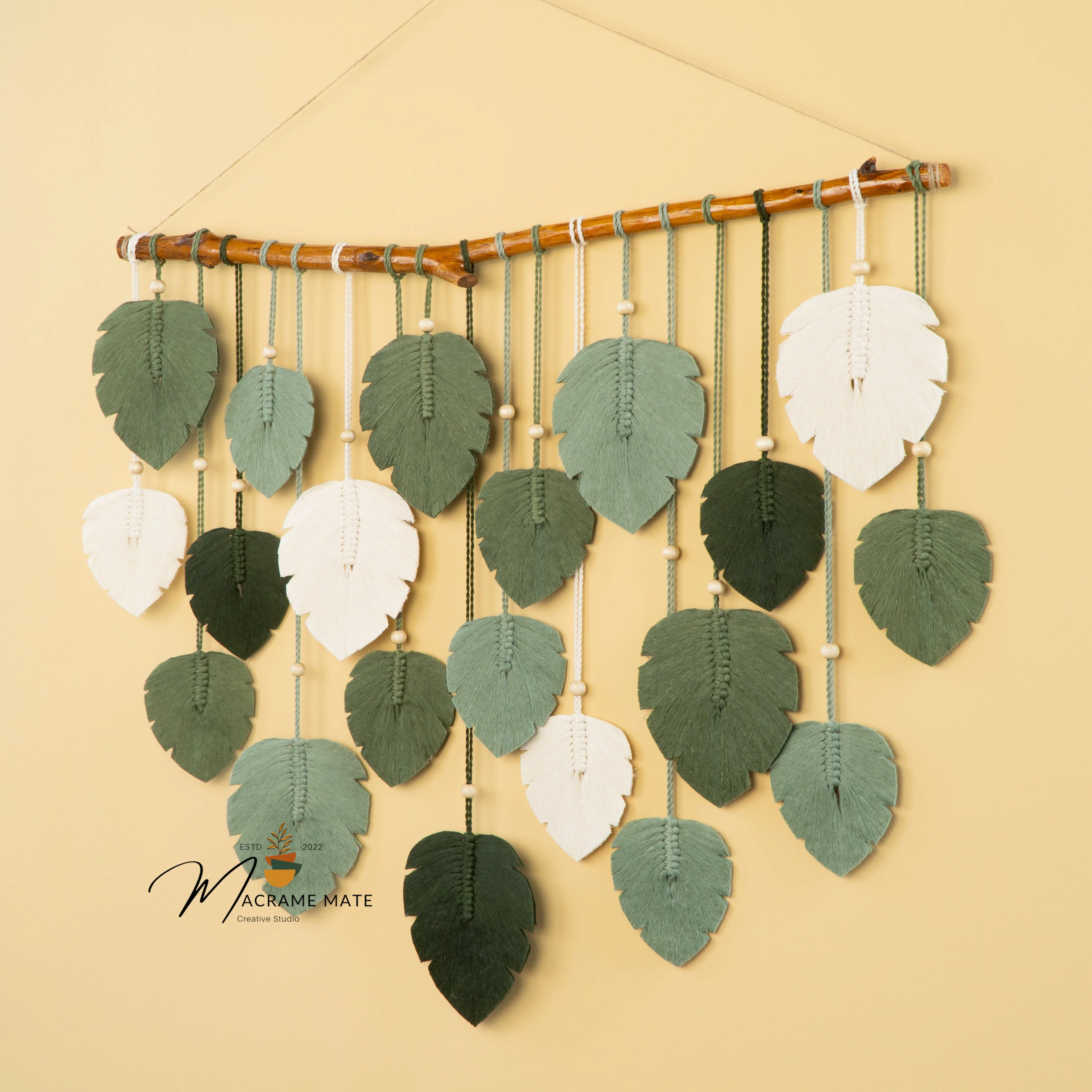 Elodie Forest Green Macrame Leaf Wall Decor - Image 6