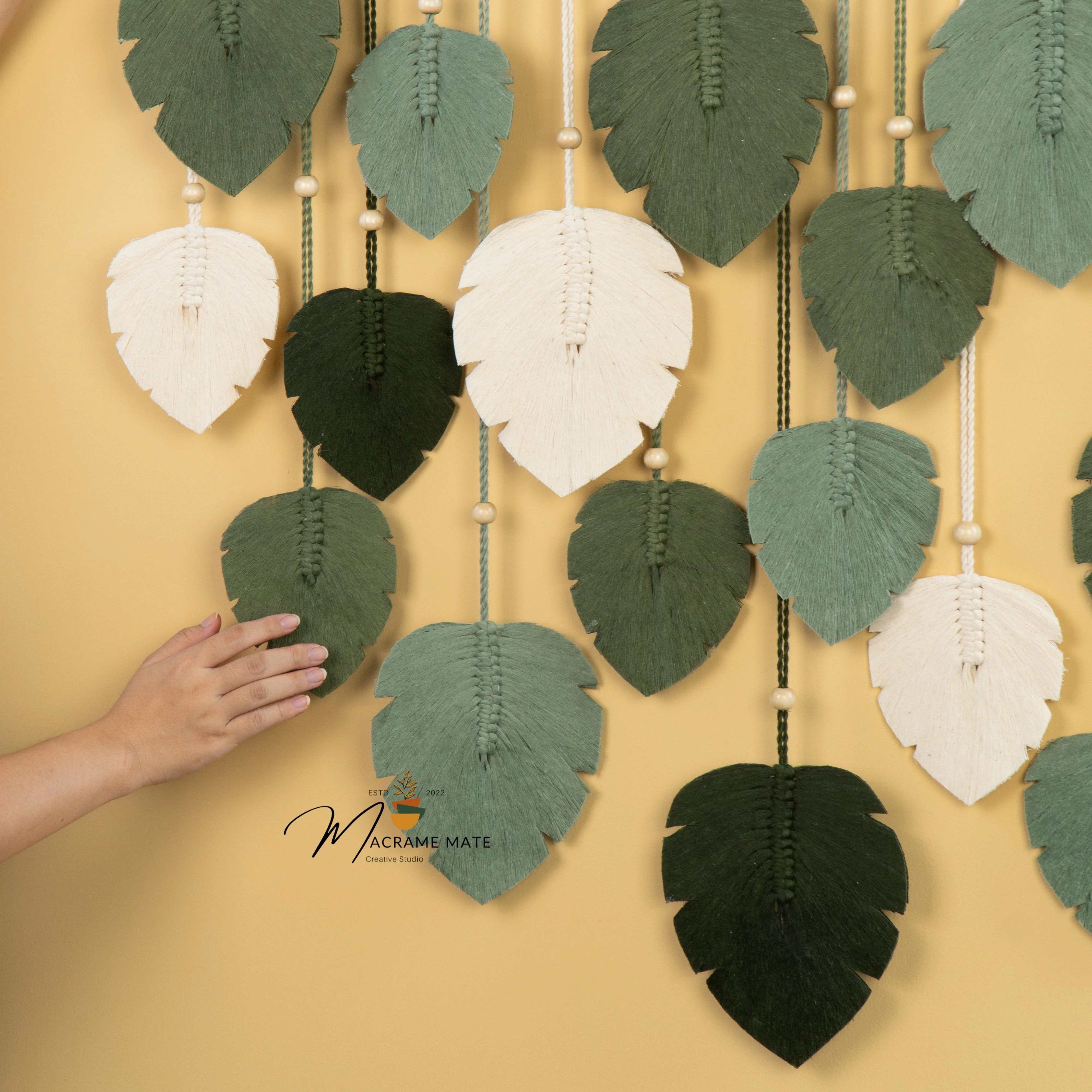 Elodie Forest Green Macrame Leaf Wall Decor - Image 7