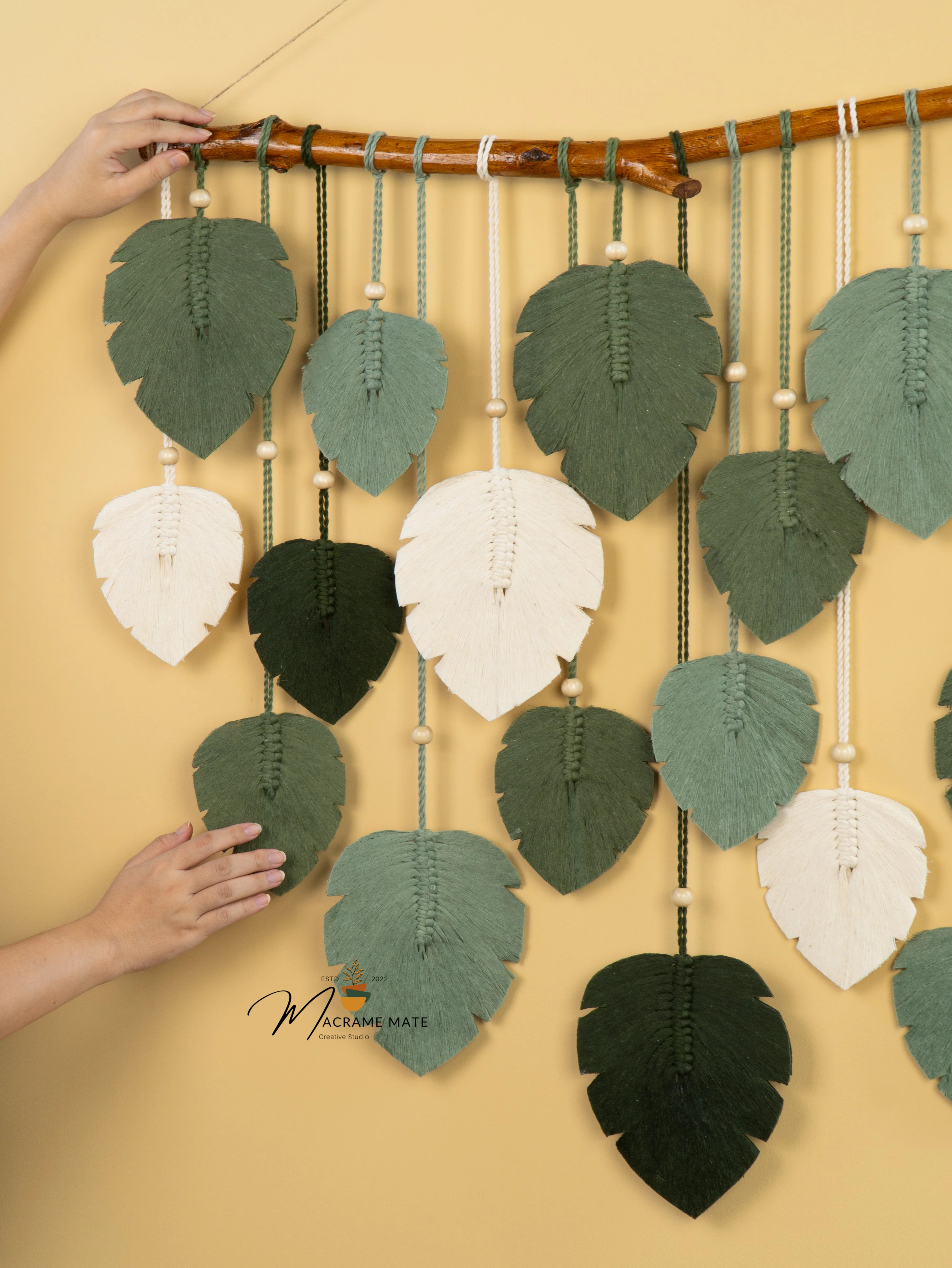 Elodie Forest Green Macrame Leaf Wall Decor - Image 8