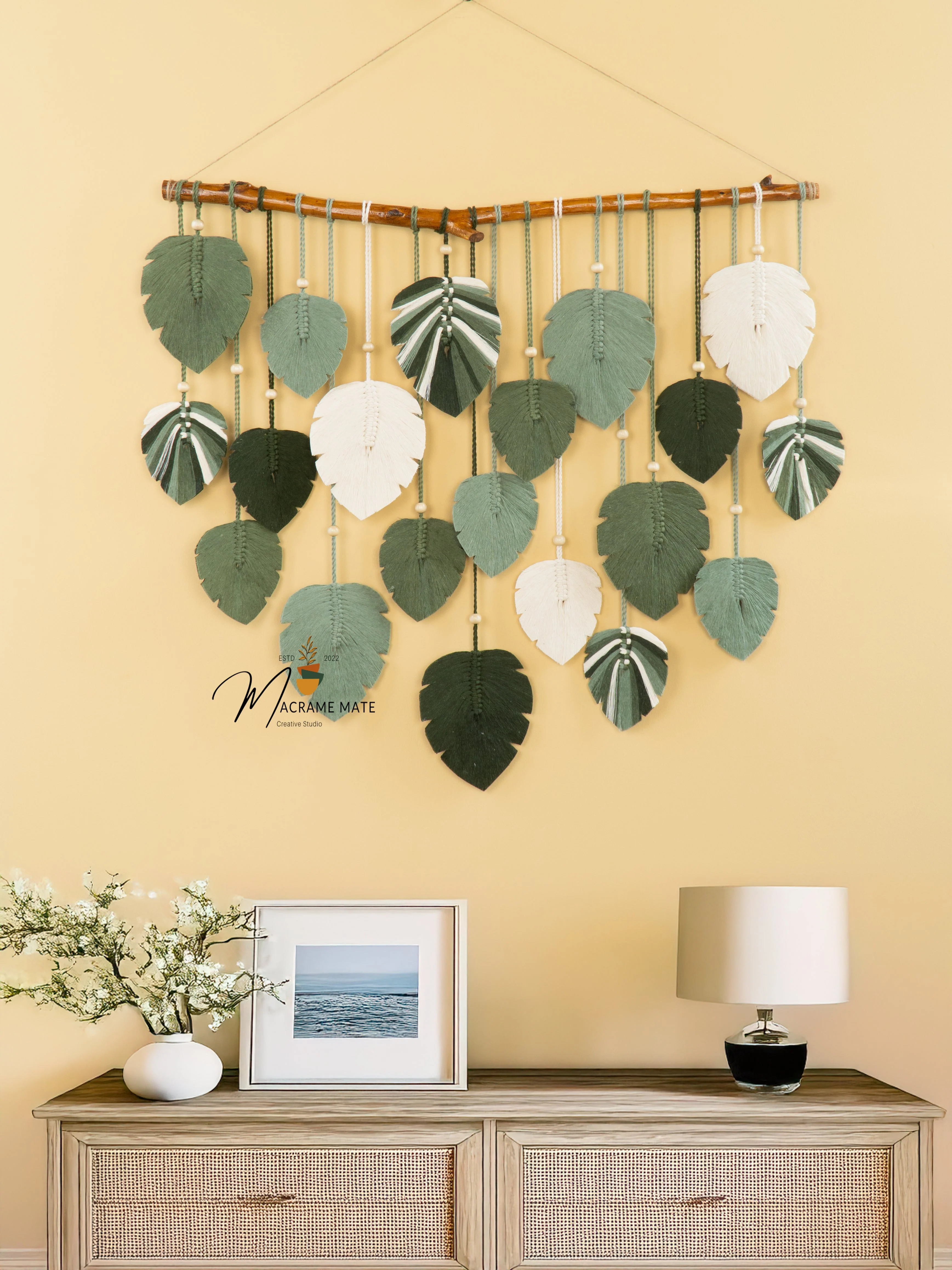 Elodie Monstera Mixed Macrame Leaves Wall Hanging - Image 10