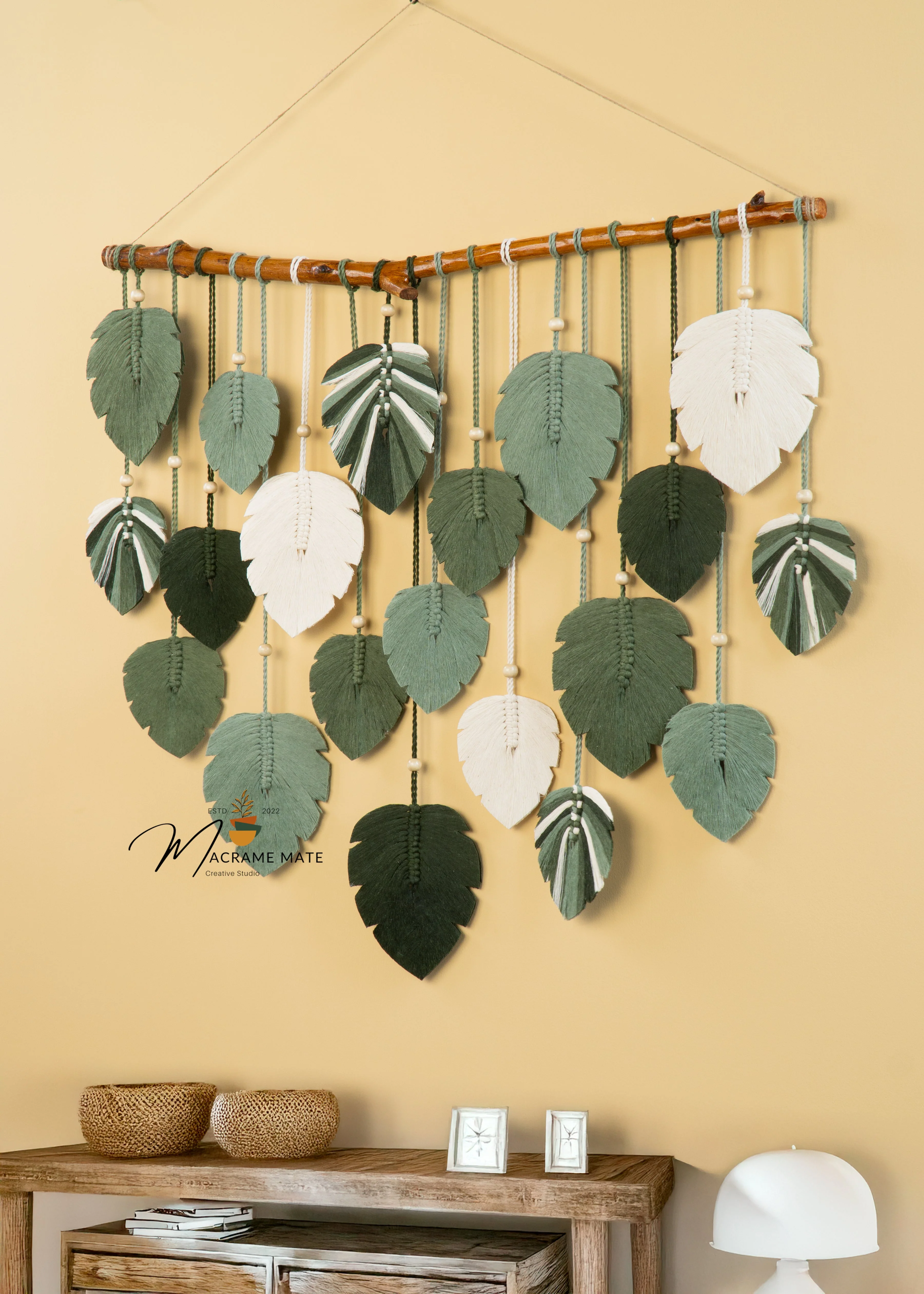 Elodie Monstera Mixed Macrame Leaves Wall Hanging - Image 11